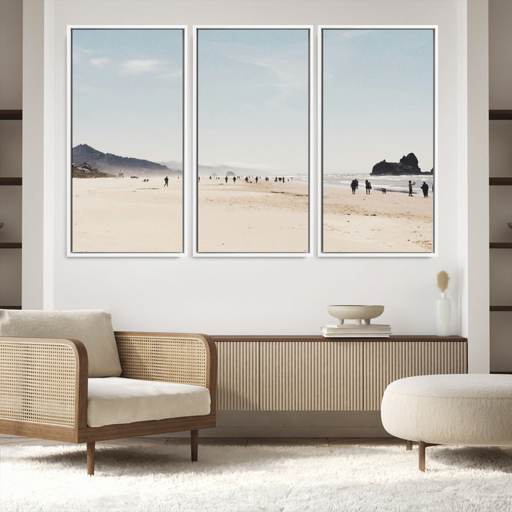 Minimalist Beach Wall Art Canvas Print, Framed Coastal Serenity Art Picture Print, Soft Sand Perfect Coastal Decor Artwork