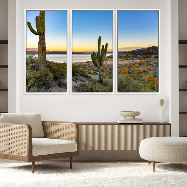 Saguaro Cactus Wall Art Canvas Print, Framed Desert Sunset Art Picture Print, Southwestern Perfect Southwestern Decor Artwork