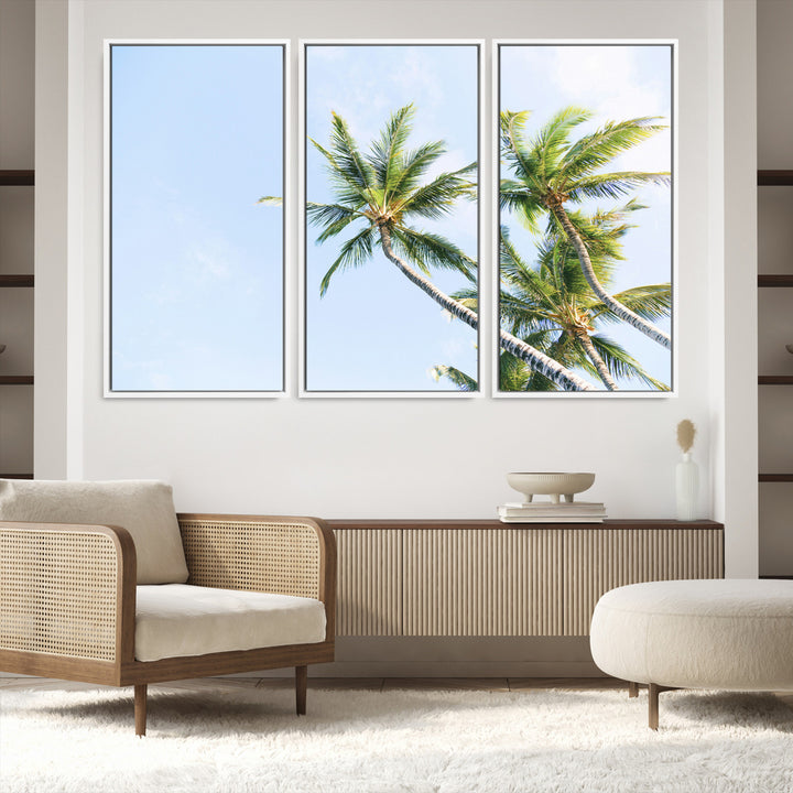Palm Trees Wall Art Canvas Print, Framed Tropical Art Picture Print, Coastal Perfect Tropical Decor Artwork