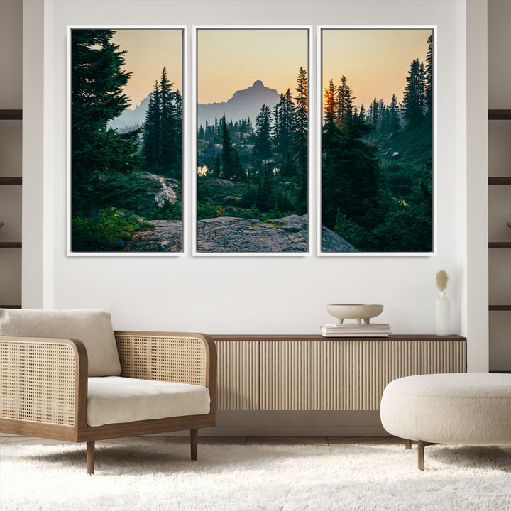Mountain Wall Art Canvas Print, Framed Forest Serenity Art Picture Print, Mountain Perfect Rustic Decor Artwork