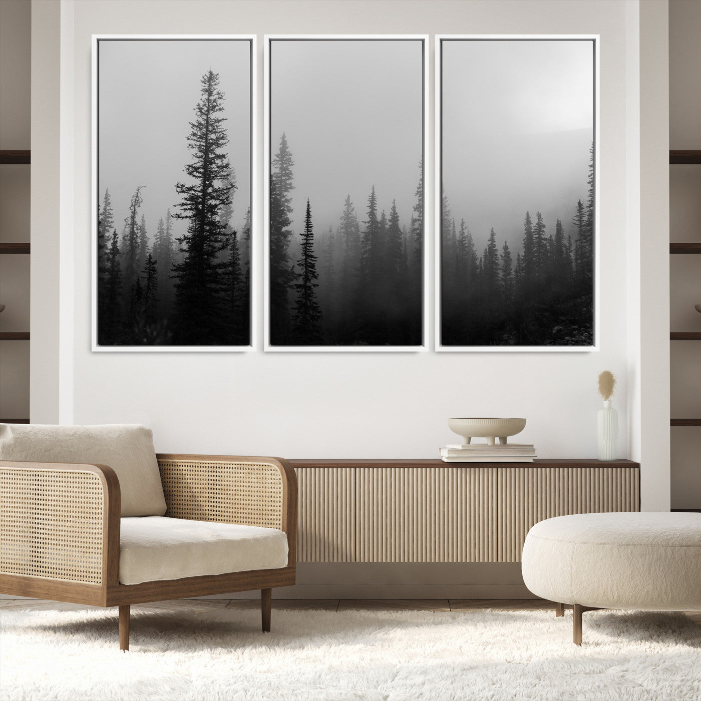 73138900-MGV-FC-60X40-3P_White-Misty Pines Wall Art Canvas Print - Perfect Rustic Decor