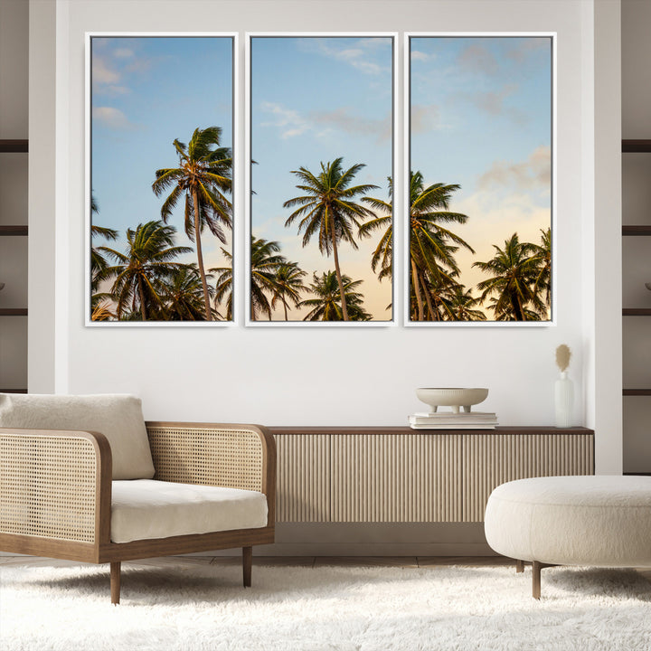 Palms Wall Art Canvas Print, Framed Tropical Art Picture Print, Coastal Perfect Coastal Decor Artwork