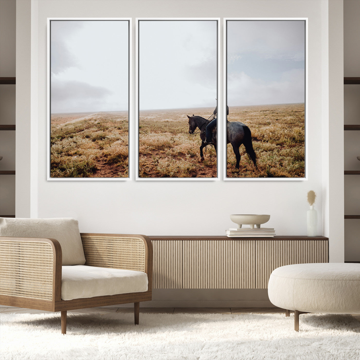 57597730-MGV-FC-48X32-3P-Cowboy Wall Art Wall Art Canvas Print, Framed Western Canvas Art Picture Print, Rustic Ranch Scene Perfect Rustic Western Decor Artwork