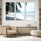 18311030-MGV-FC-48X32-3P-Tropical Beach Wall Art Canvas Print, Framed Serene Ocean Art Picture Print, Palm Tree Shadows Perfect Tropical Coastal Decor Artwork