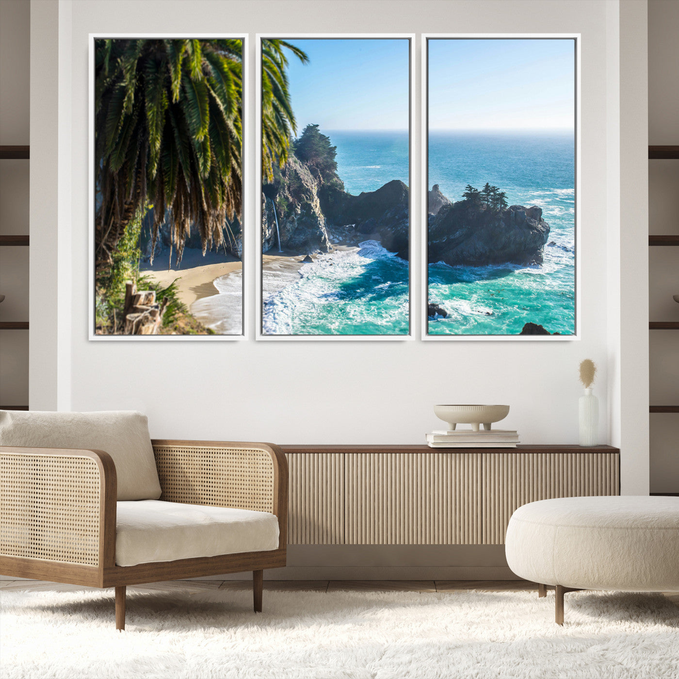 49714835-MGV-FC-48X32-3P-Big Sur Photography Wall Art Canvas Print, Framed California Coastline Art Picture Print, Tropical Seascape Perfect Coastal Minimalist Decor