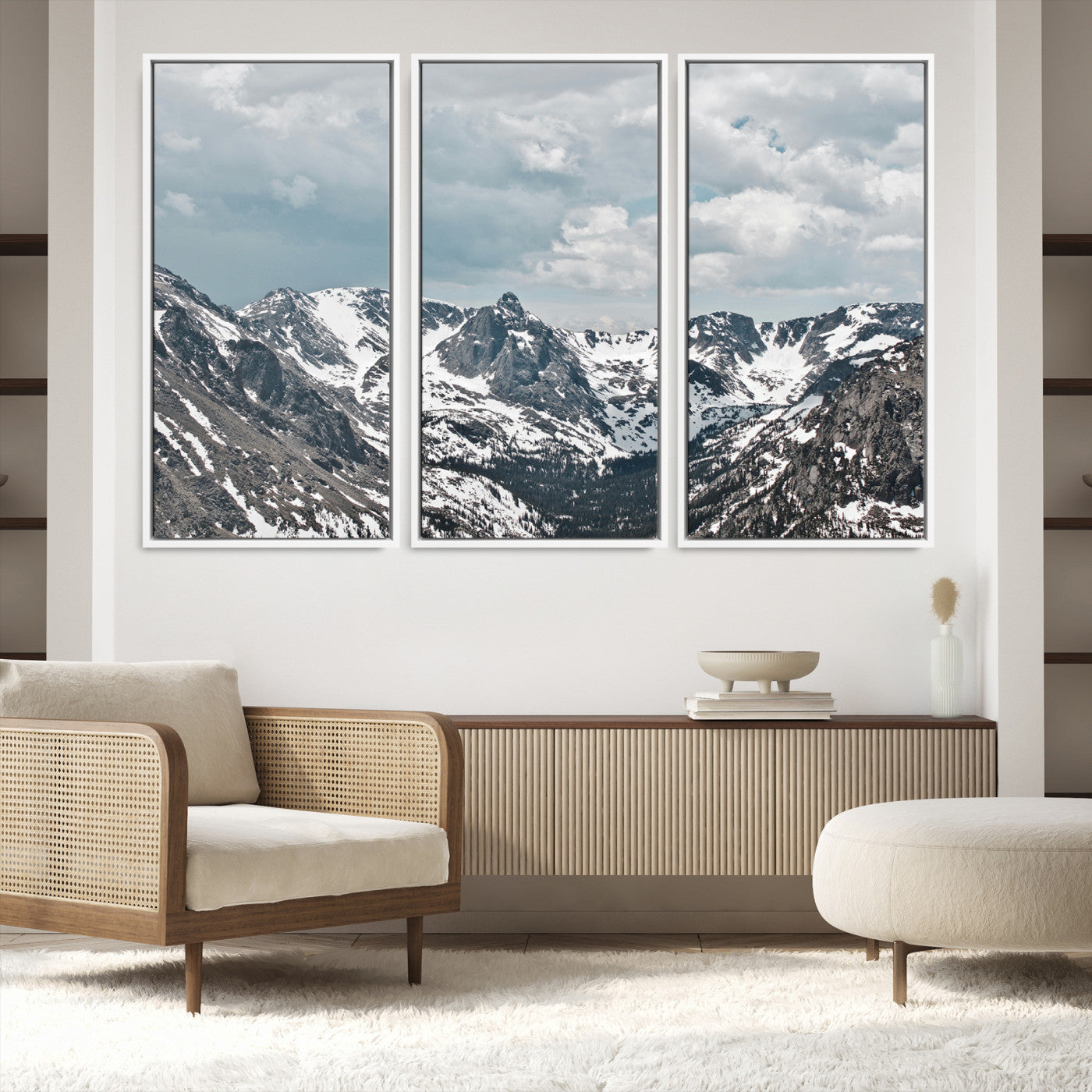 94074619-MGV-FC-60X40-3P_White-Snowy Peaks Wall Art Canvas Print - Framed Alpine Wilderness Art, Alpine Wall Art Canvas, Mountain Escape Perfect Winter Serenity Decor