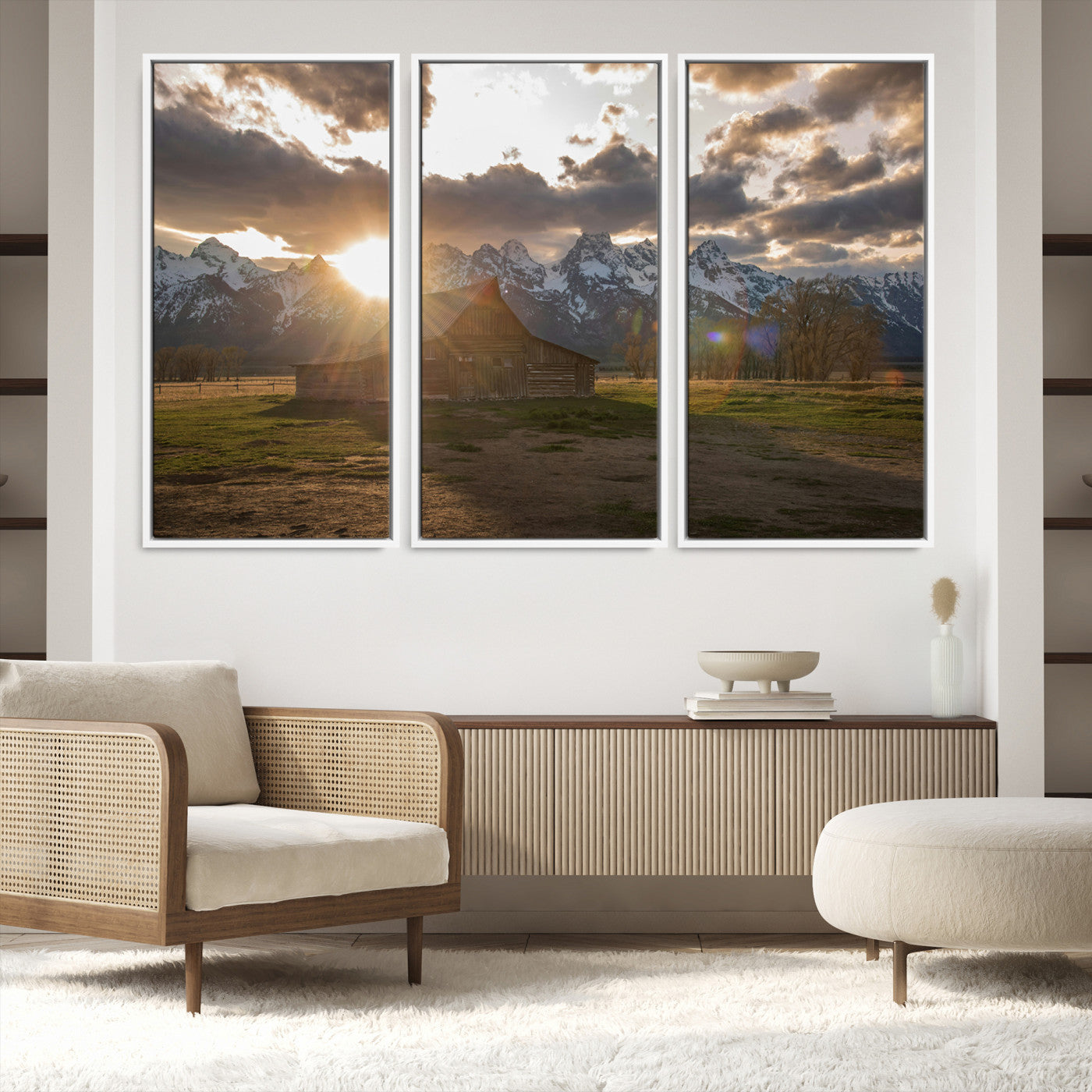 52555760-MGV-FC-60X40-3P_White-Snowy Peaks Wall Art Canvas Print, Framed Nature Escape Art Picture Print, Rustic Charm Perfect Rustic Western Decor Artwork