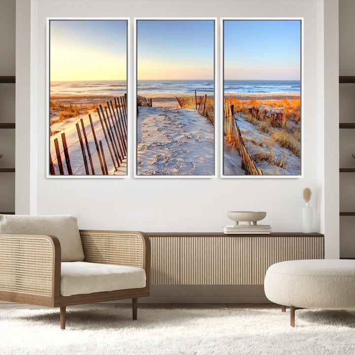 Ocean Sunset Wall Art Wall Art Canvas Print, Framed Nautical Photography Art Picture Print, Summer Beach House Decor Perfect Coastal