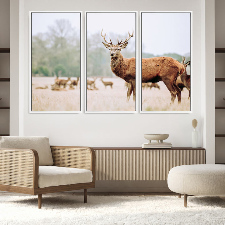 Rustic Nature Print Wall Art Canvas Print, Framed Deer Canvas Wall Art Art Picture Print, Nordic Animal Art Perfect Rustic Nature Decor