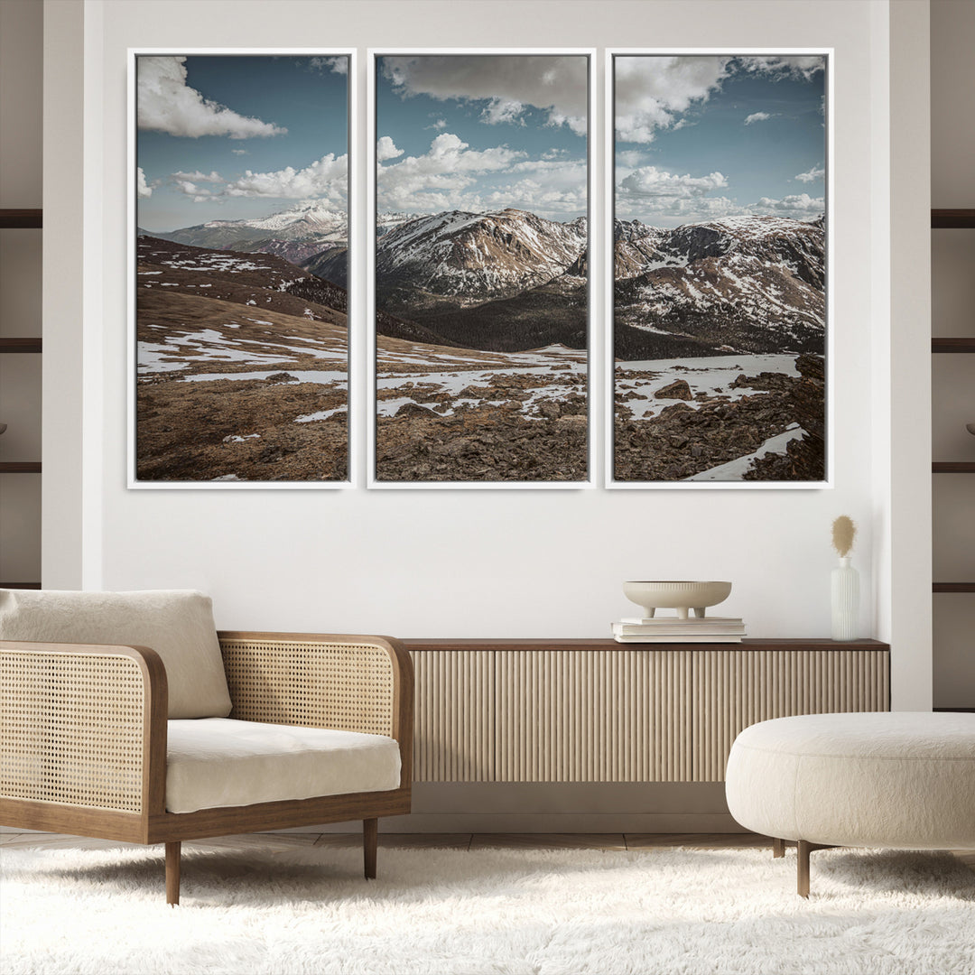 Mountain Landscape Wall Art Canvas Print, Framed Snowy Peaks Art Picture Print, Rugged Highlands Perfect Rustic Adventure Decor Artwork