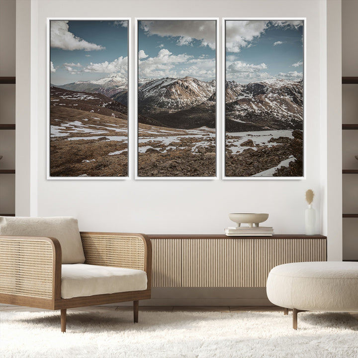 Mountain Landscape Wall Art Canvas Print, Framed Snowy Peaks Art Picture Print, Rugged Highlands Perfect Rustic Adventure Decor Artwork