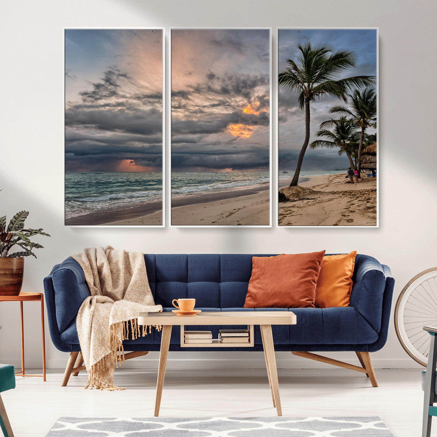 MGV-FC-48X32-3P - Tropical Storm Wall Art Canvas Print, Framed Moody Beach Art Picture Print, Dramatic Sky Perfect Tropical Coastal Decor Artwork