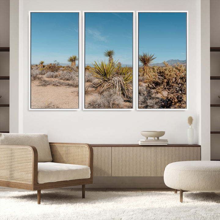 Joshua Tree Wall Art Canvas Print, Desert Landscape Print, Framed Warm Earth Tones Art Print, Large California Southwest Printing
