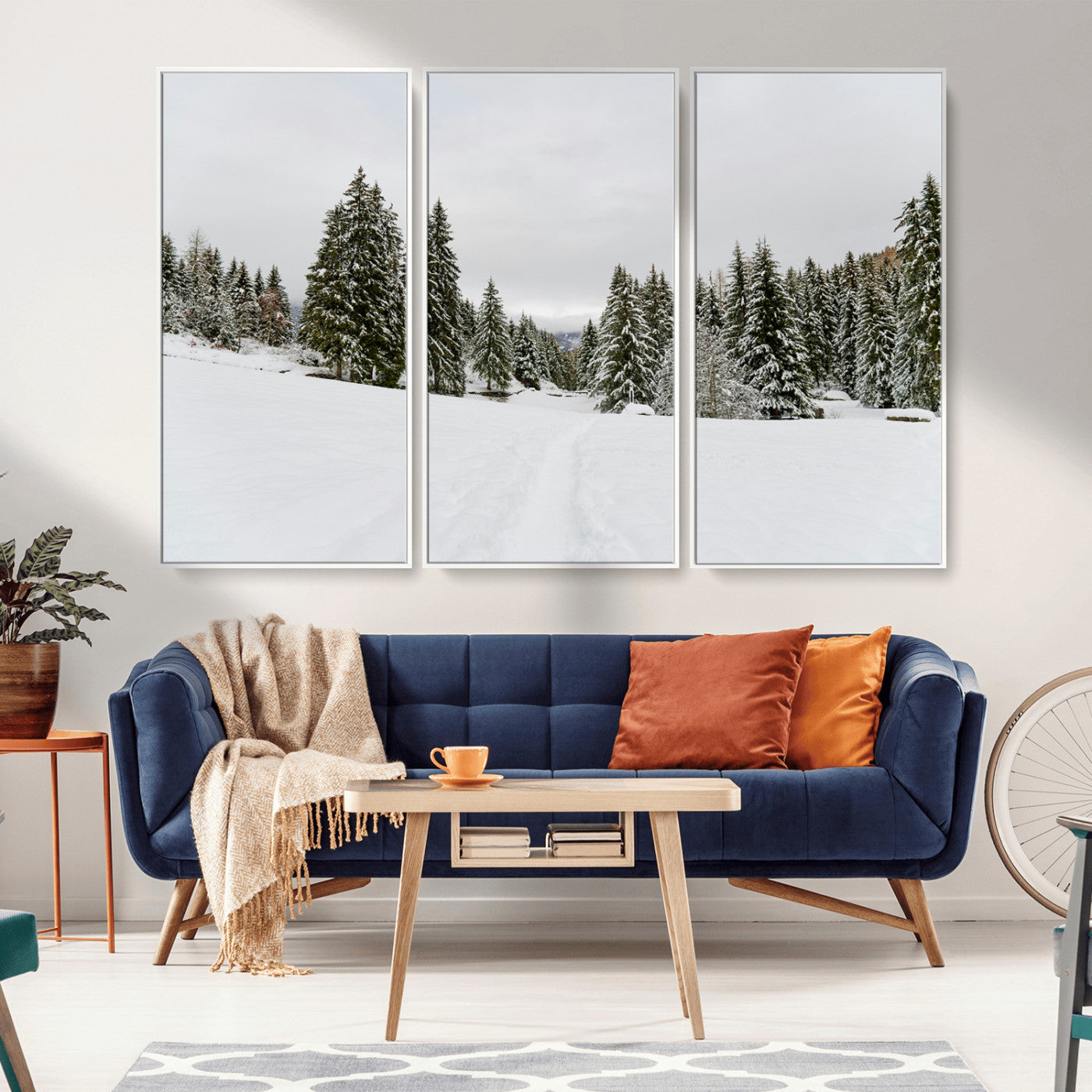 MGV-FC-48X32-3P - Frosty Pines Wall Art Canvas Print, Framed Silent Snowfall Art Picture Print, Cozy Cabin Vibes Perfect Nordic Minimalist Decor Artwork