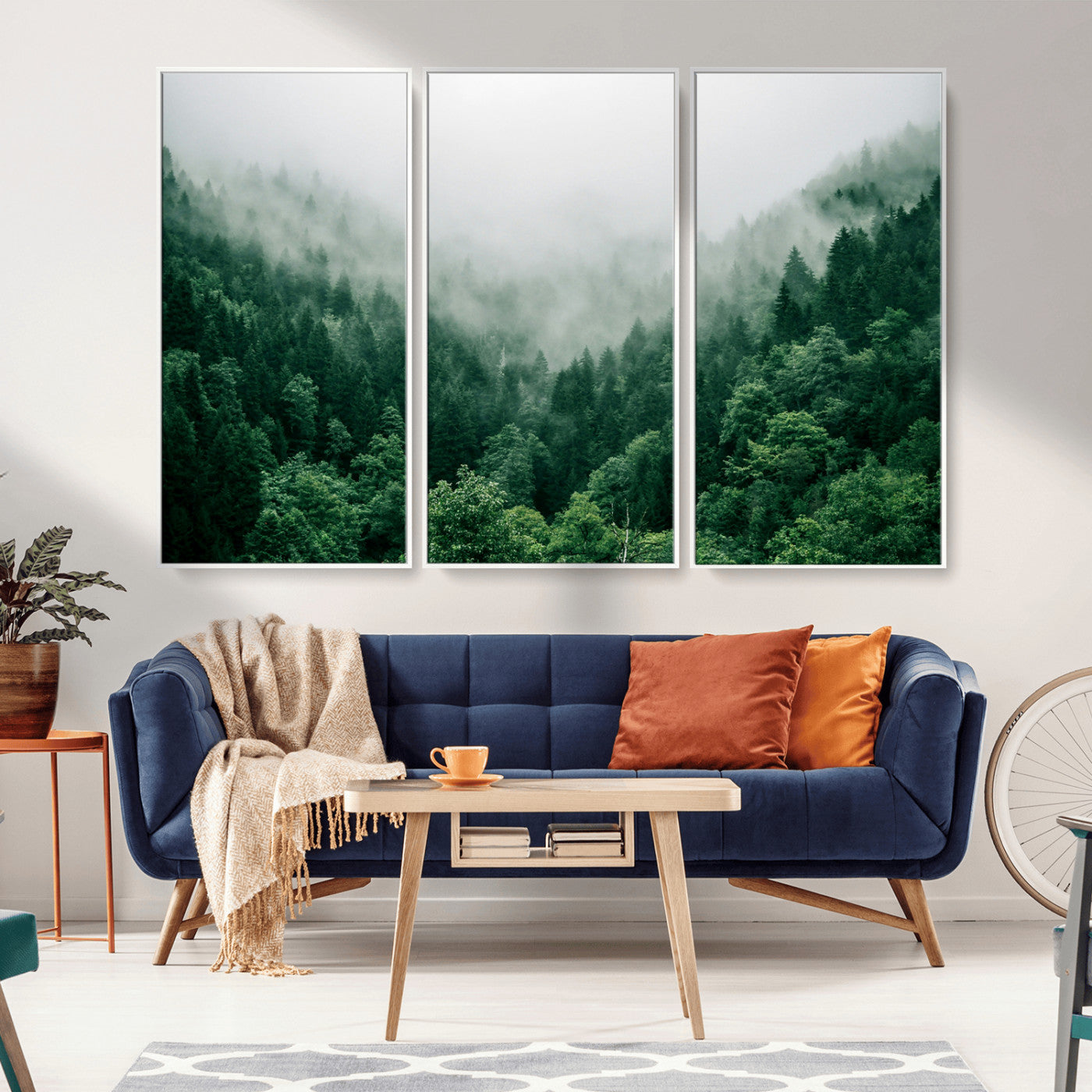 MGV-FC-48X32-3P - Misty Green Forest Canvas Print – Serene Foggy Pine Landscape Wall Art, Tranquil Nature Decor for