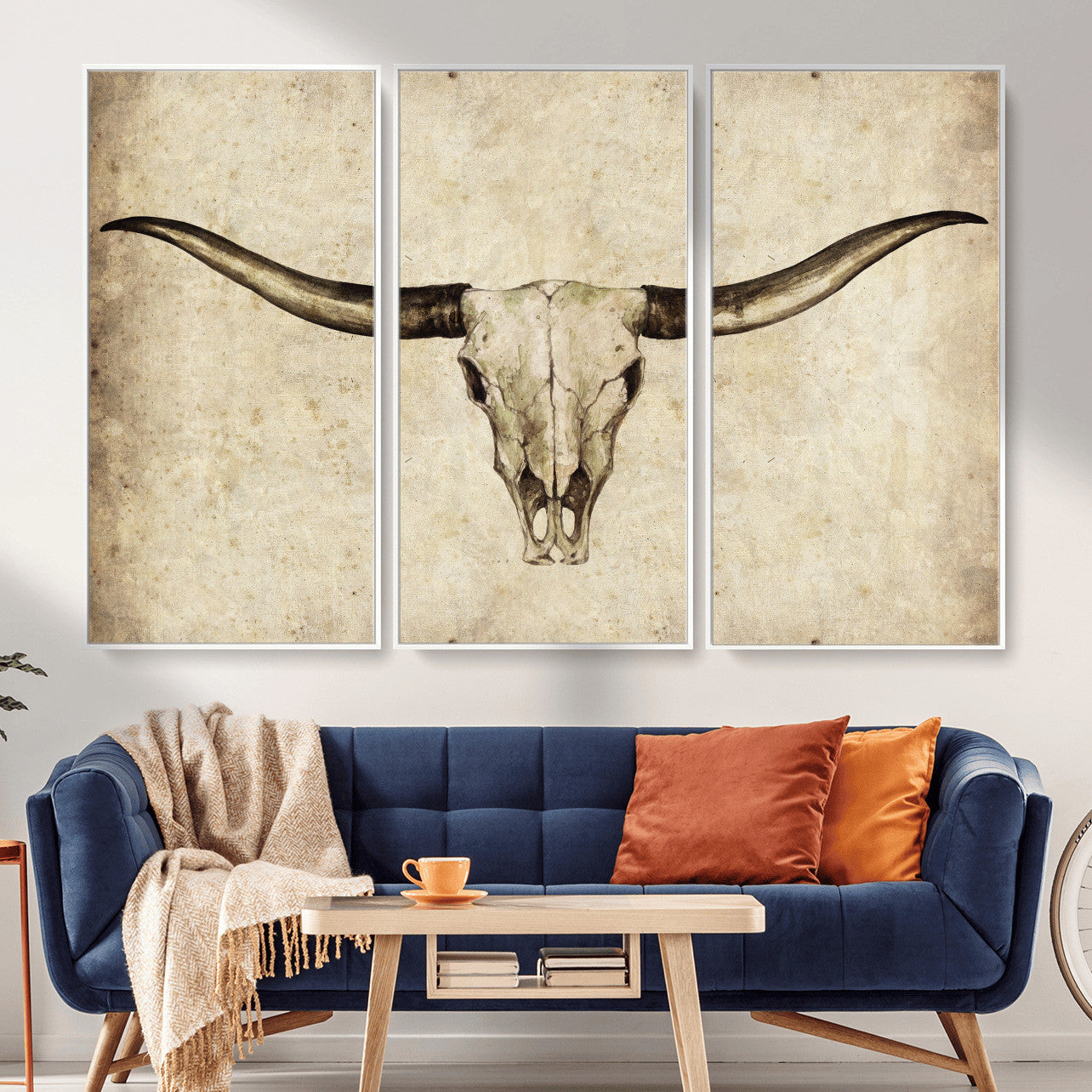 42788678-MGV-CV-36X24 - Longhorn Skull Wall Art Canvas Print – Rustic Western Artwork Print for Living Room Wall Decor