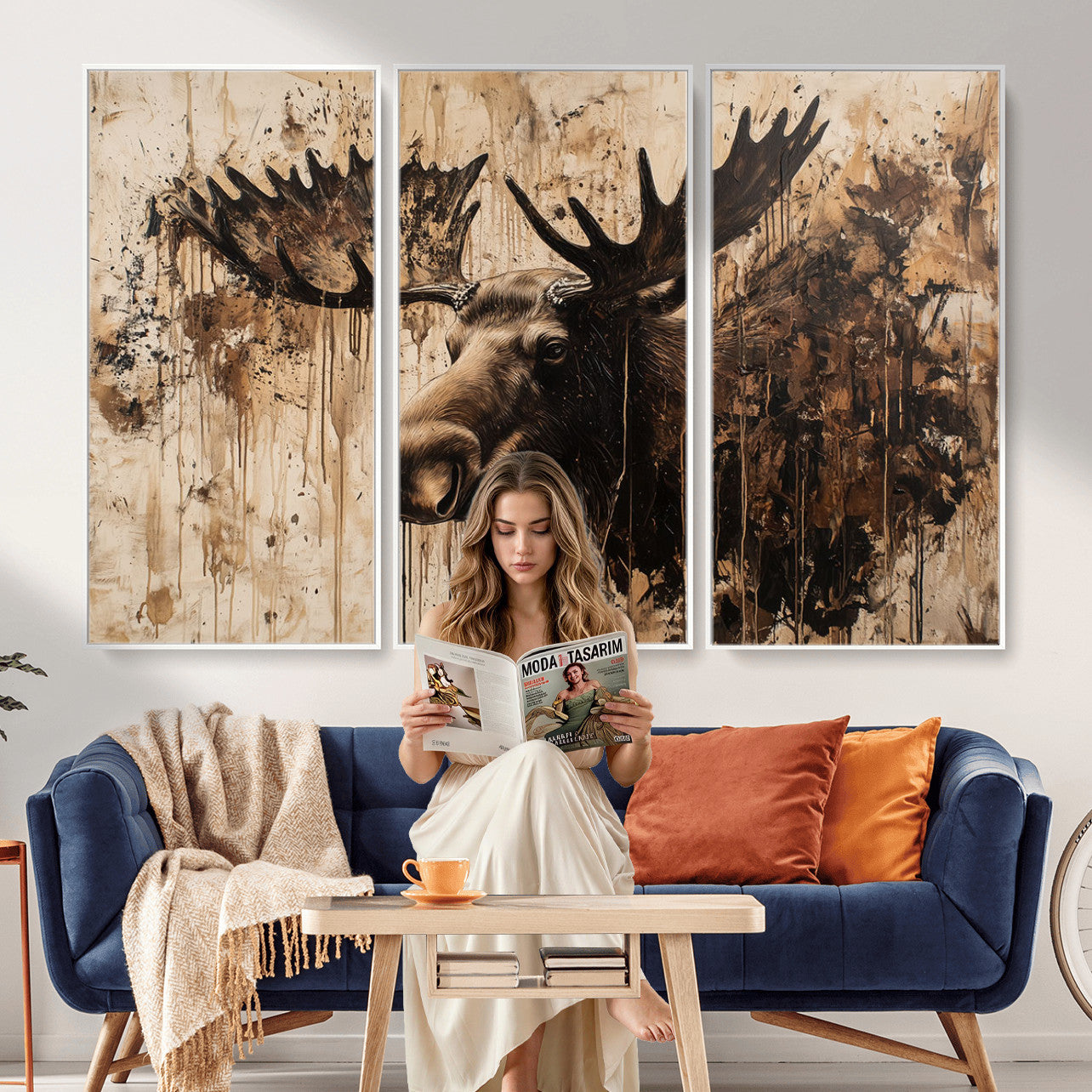 83505059-MGV-CV-36X24 - Moose Canvas Wall Art — Rustic Wildlife Painting Print | Cabin Lodge Decor | Large Animal Wall Art | Moose Gift for Him | Man Cave Art