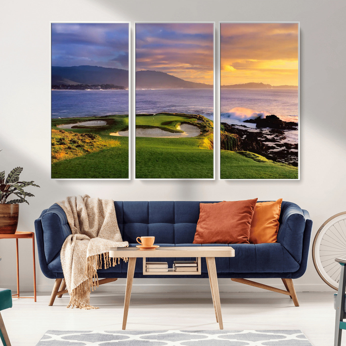 73699248-MGV-FC-60X40-3P_White-Pebble Beach Golf Links Wall Art Canvas Print – Iconic Coastal Golf Course Artwork, Perfect for Office, Man Cave, or Golf Lover’s Decor