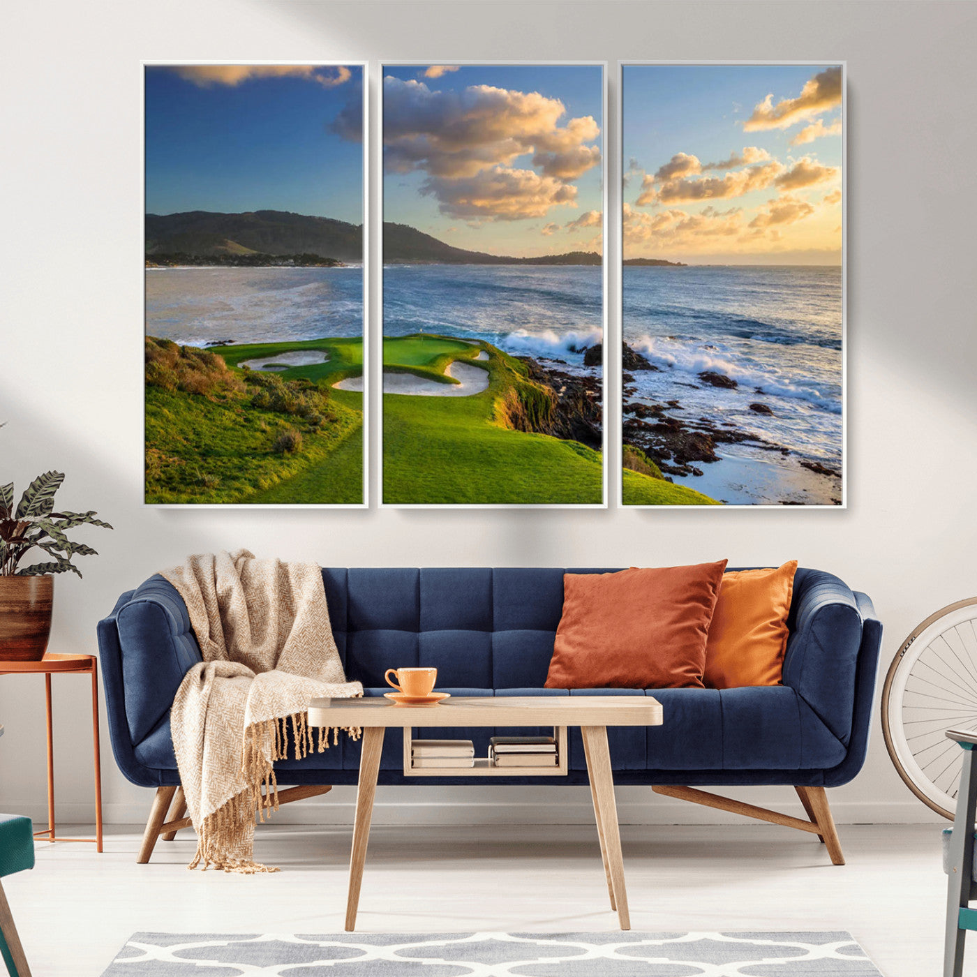 MGV-FC-48X32-3P - Pebble Beach Golf Links Wall Art Canvas Print – Iconic Coastal Golf Course Artwork, Perfect for