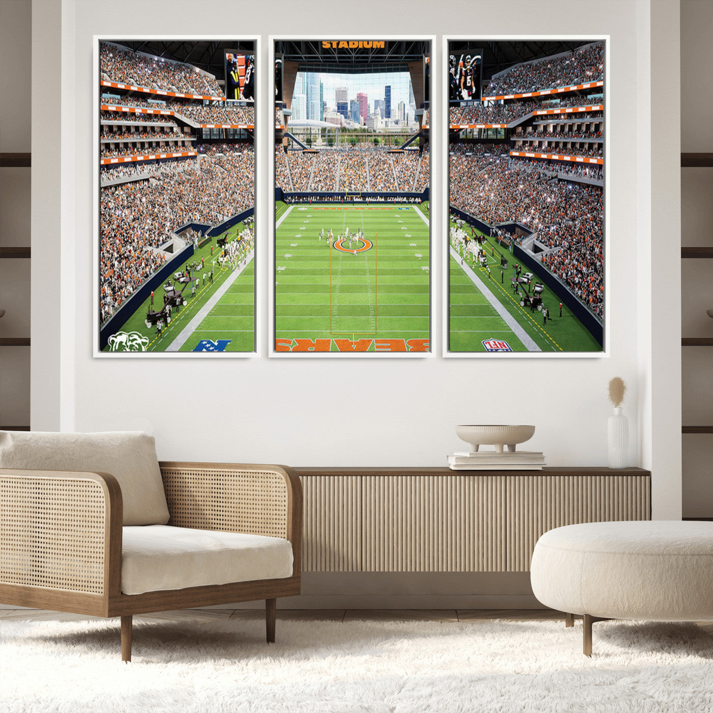 76935553-MGV-FC-60X40-3P_White-Chicago Bears Soldiers Field Wall Art Canvas Print – Framed Football Stadium Artwork for Sports Fans, Soldier Field Skyline Canvas Decor for Game Room or Man Cave