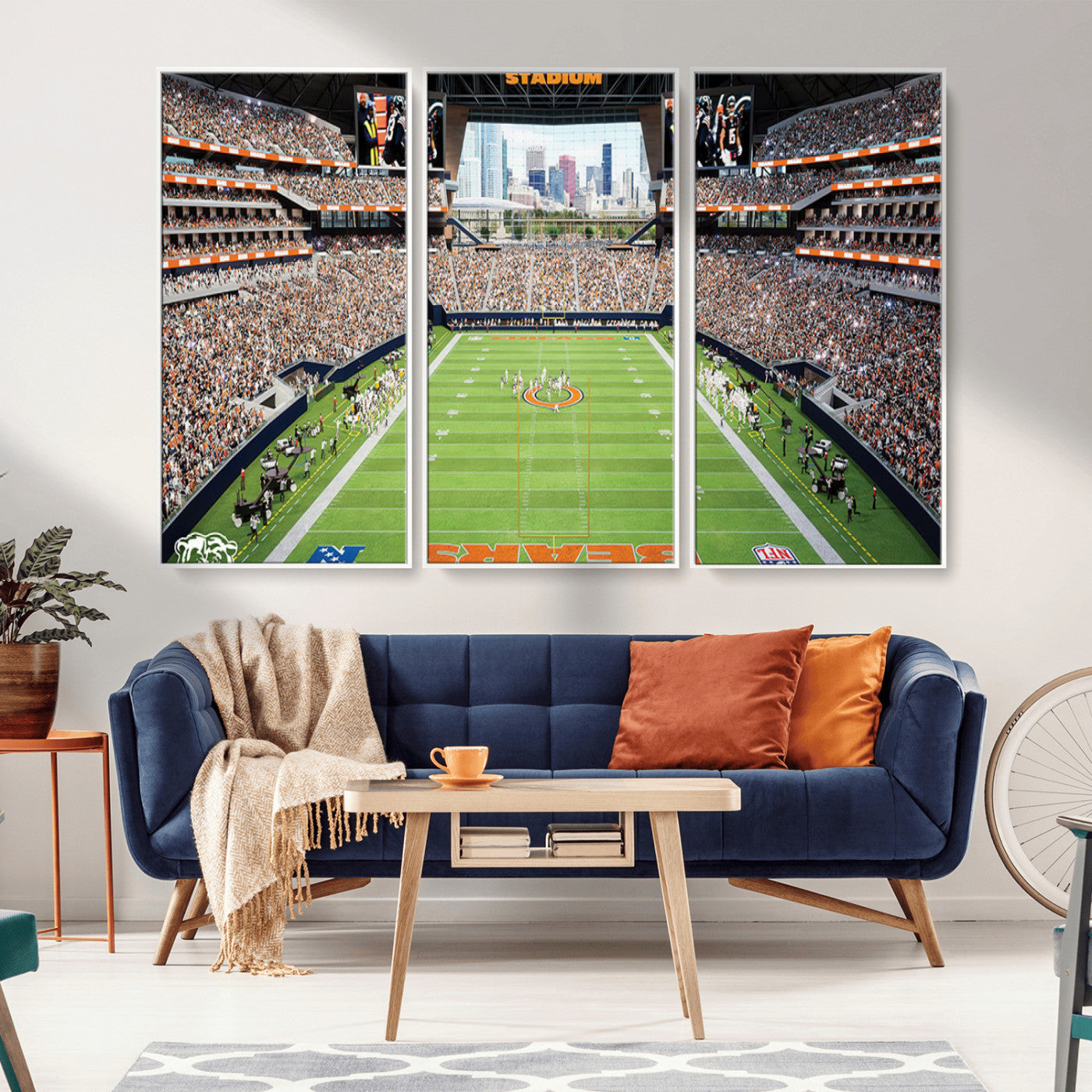 MGV-FC-48X32-3P - Chicago Bears Soldiers Field Wall Art Canvas Print – Framed Football Stadium Artwork for Sports