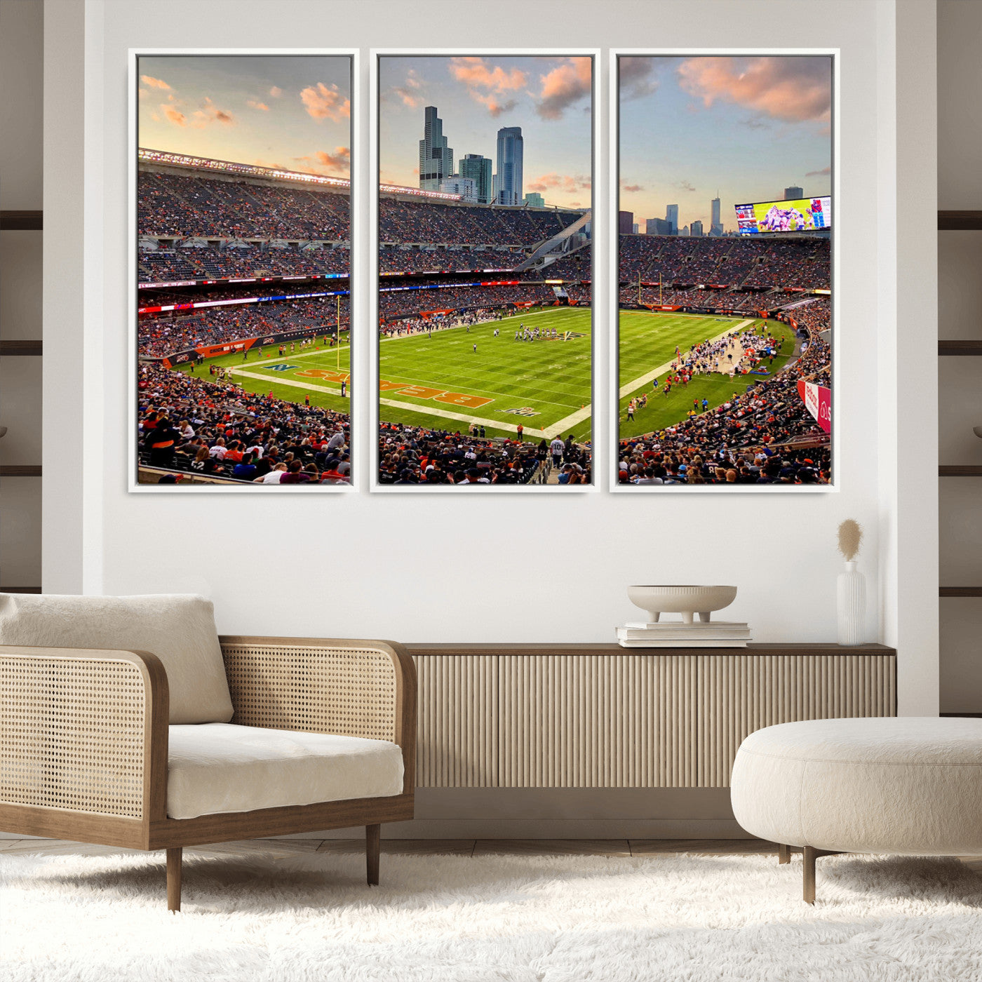 55377093-MGV-FC-60X40-3P_White-Chicago Bears Soldiers Field Wall Art Canvas Print – Framed Football Stadium Artwork for Sports Fans, Soldier Field Skyline Canvas Decor for Game Room or Man Cave