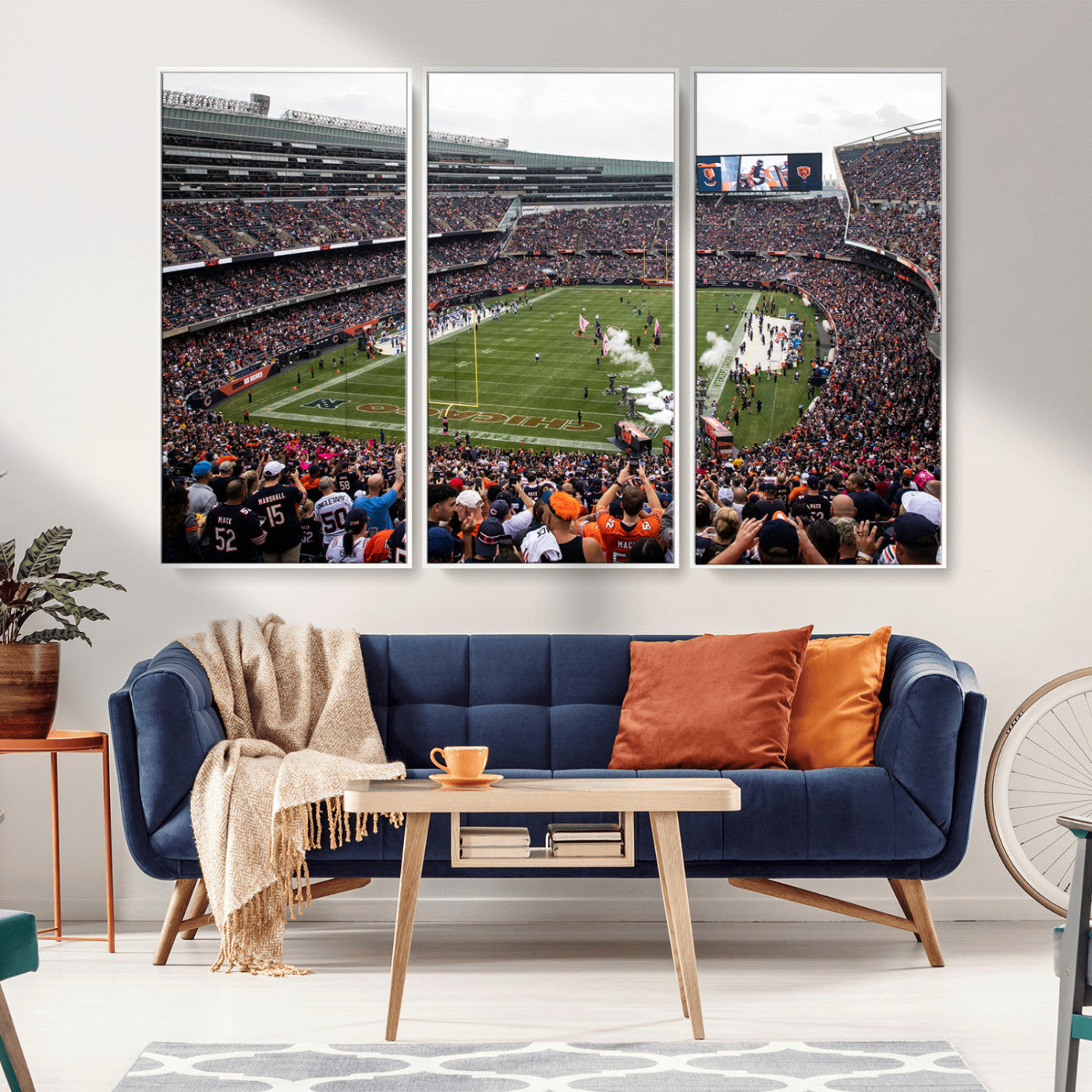 18347149-MGV-FC-48X32-3P-Chicago Bears Soldiers Field Wall Art Canvas Print – Framed Football Stadium Artwork for Sports Fans, Soldier Field Skyline Canvas Decor for Game Room or Man Cave