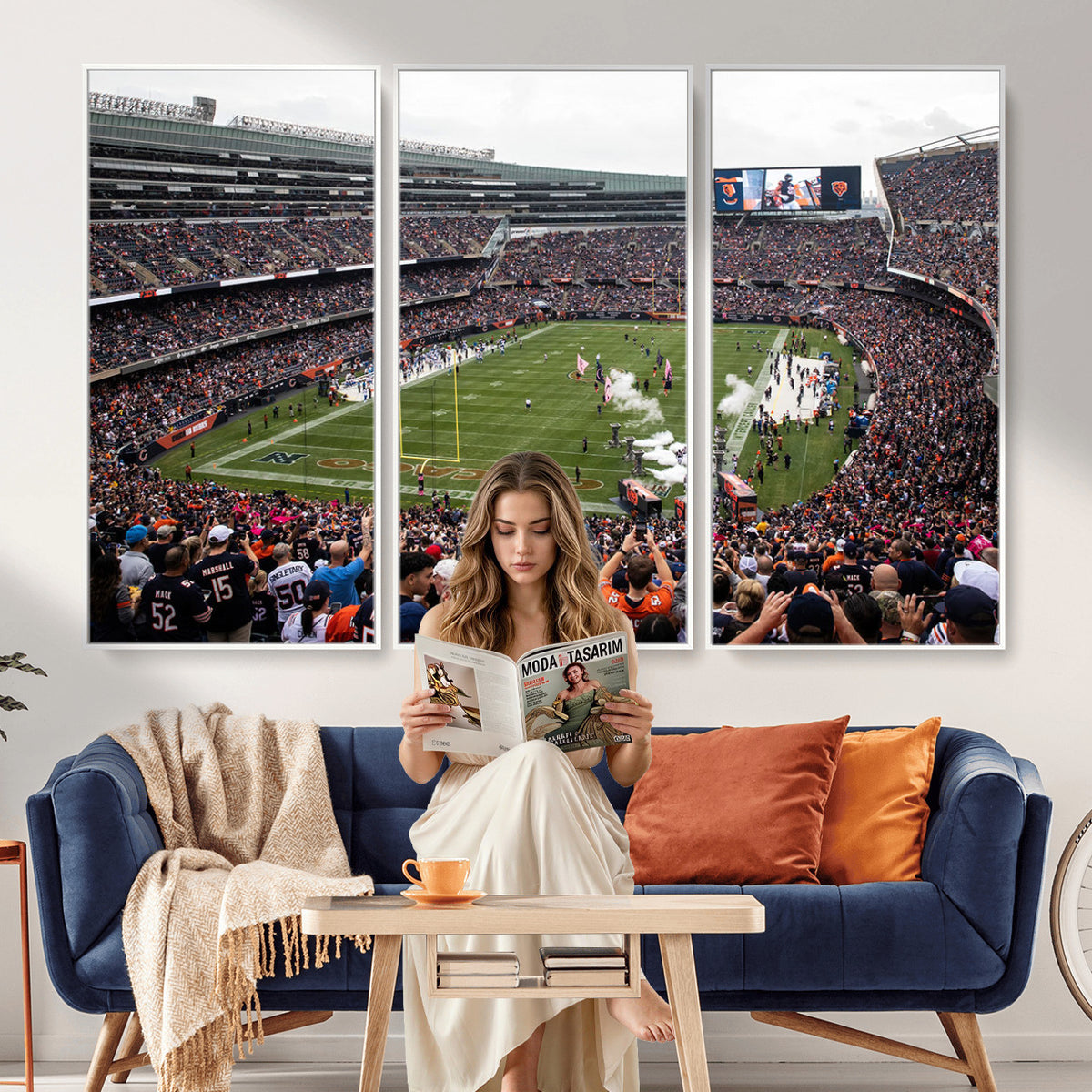 18347149-MGV-CV-36X24 - Chicago Bears Soldier Field Wall Art Canvas Print – Framed Football Stadium Artwork Team Spirit for home, office