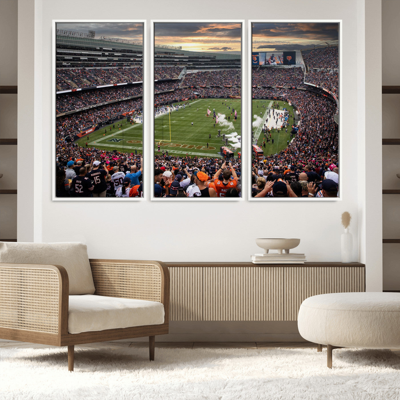 87578930-MGV-FC-48X32-3P_White-Chicago Bears Soldiers Field Wall Art Canvas Print – Framed Football Stadium Artwork for Sports Fans, Soldier Field Skyline Canvas Decor for Game Room or Man Cave