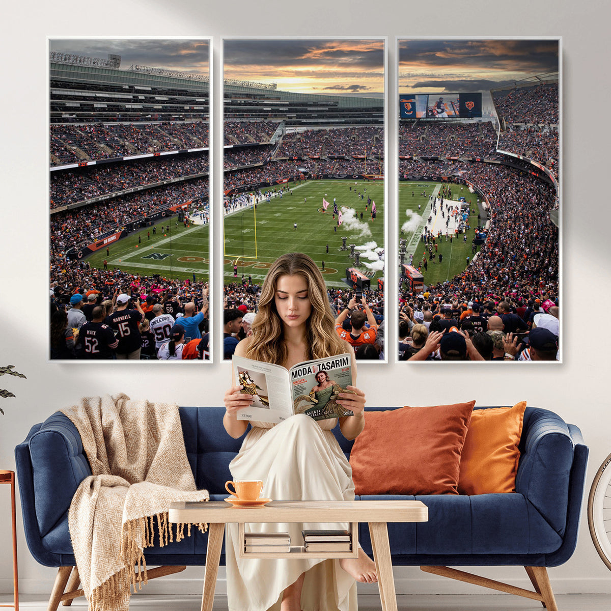 87578930-PAN-FL-20X10 - Chicago Bears Soldiers Field Wall Art Canvas Print, Home Bar Wall Decor