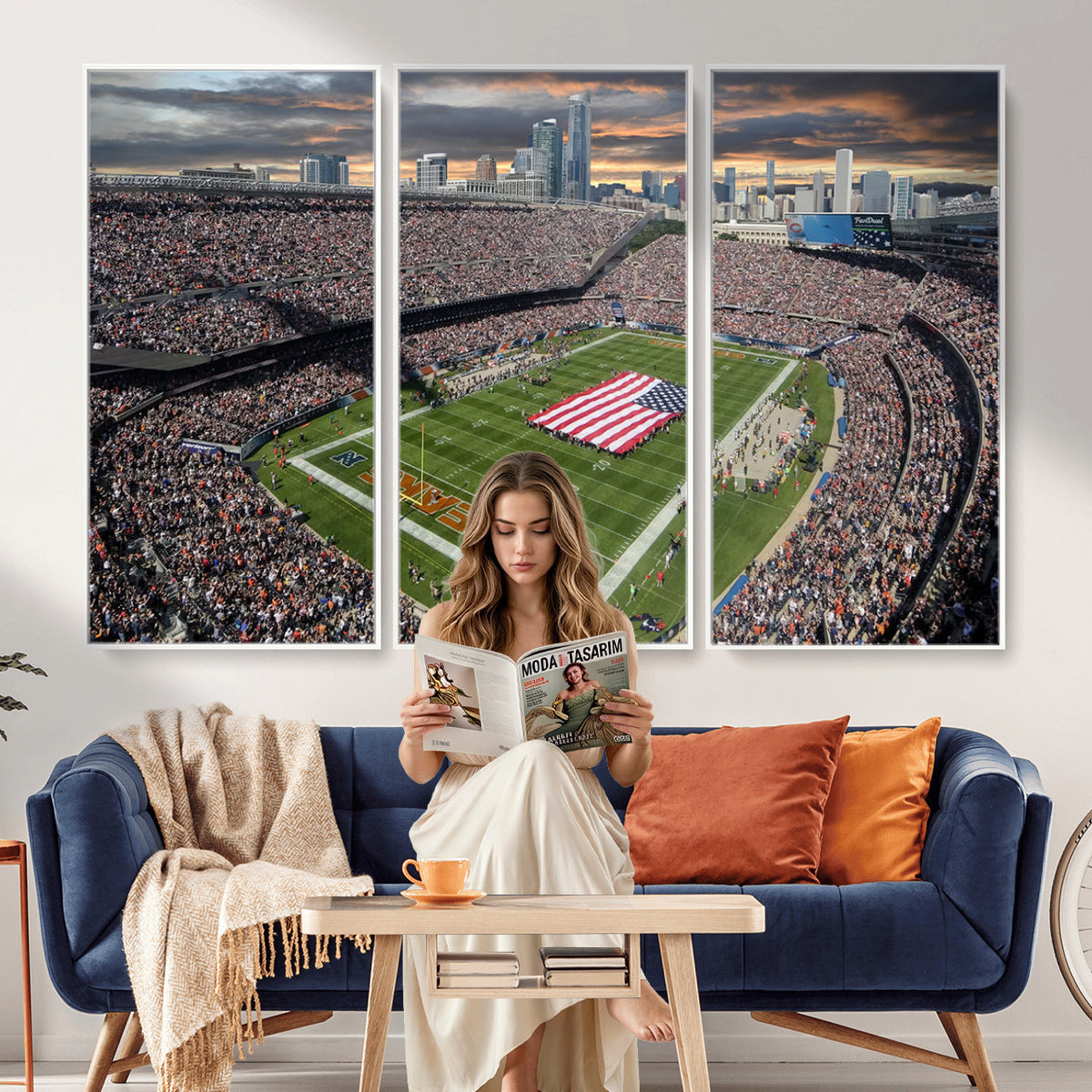 98106777-PAN-FL-20X10 - Chicago Bears Soldiers Field Wall Art Canvas Print, Extra Large Game Room Wall Decor