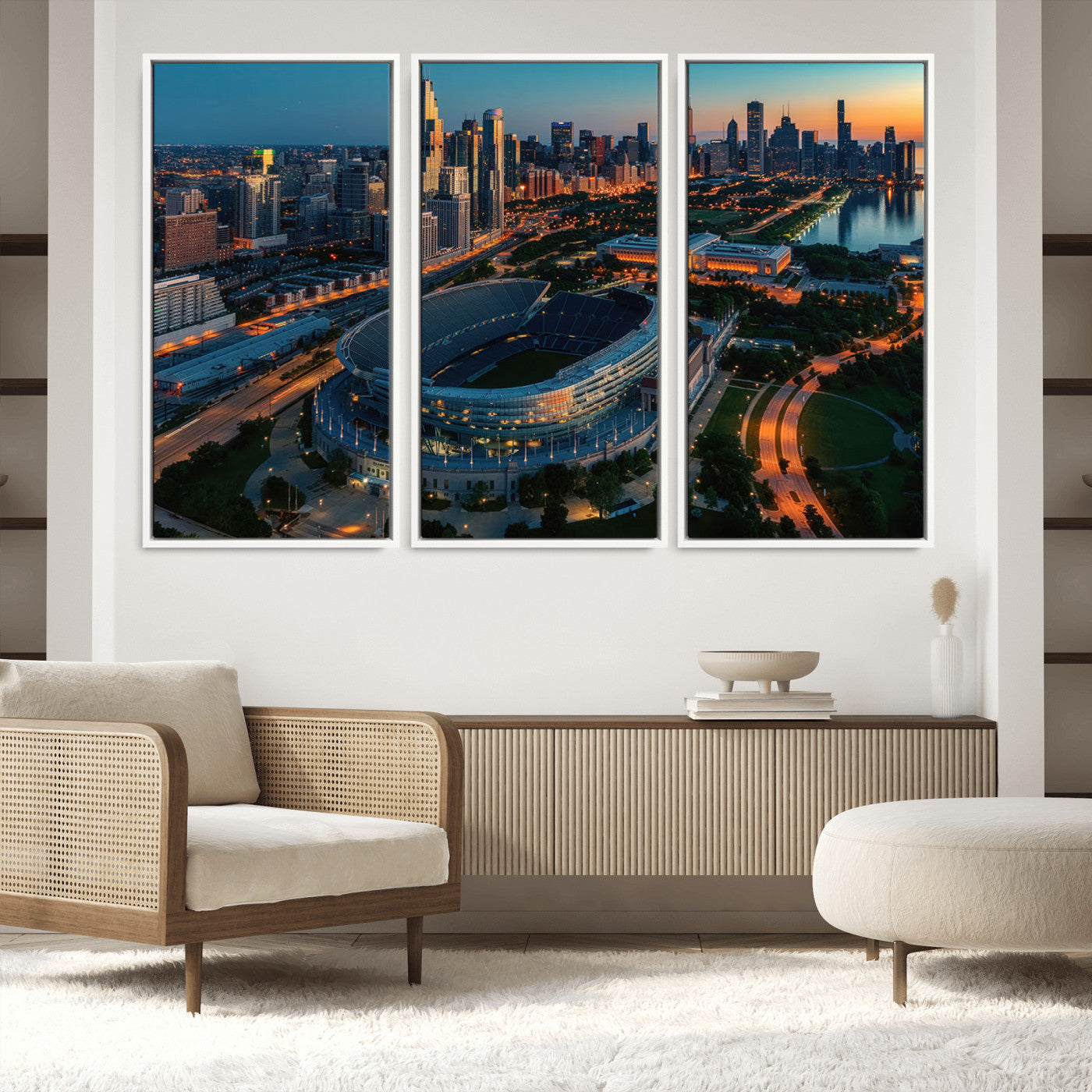 36690345-MGV-FC-48X32-3P_White-Chicago Bears Soldiers Field Wall Art Canvas Print – Framed Football Stadium Artwork for Sports Fans, Soldier Field Skyline Canvas Decor for Game Room or Man Cave