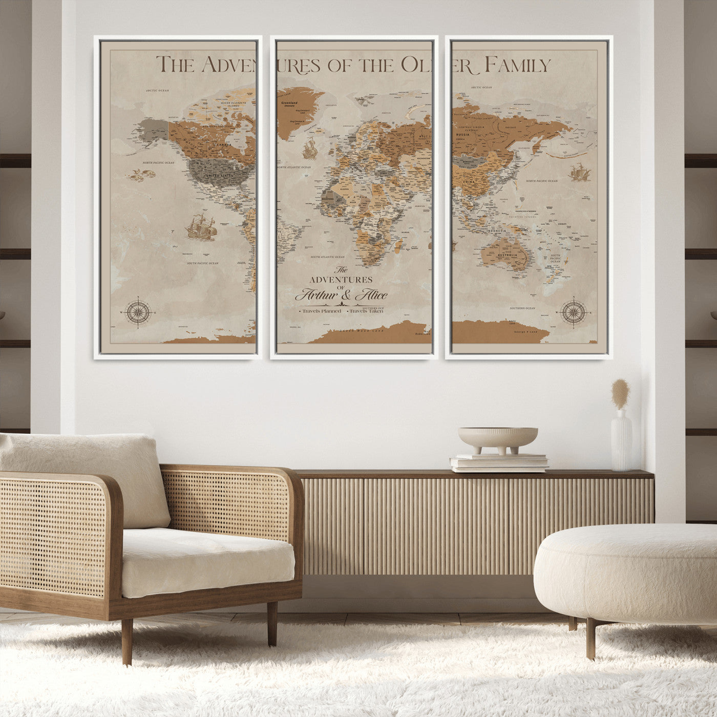 66042608-MGV-FC-48X32-3P_White-World Travel Map with Pins – Push Pin Maps of Where I've Been, Framed Wall Map for Travel Memories, Old Style Decorative World Map - H11