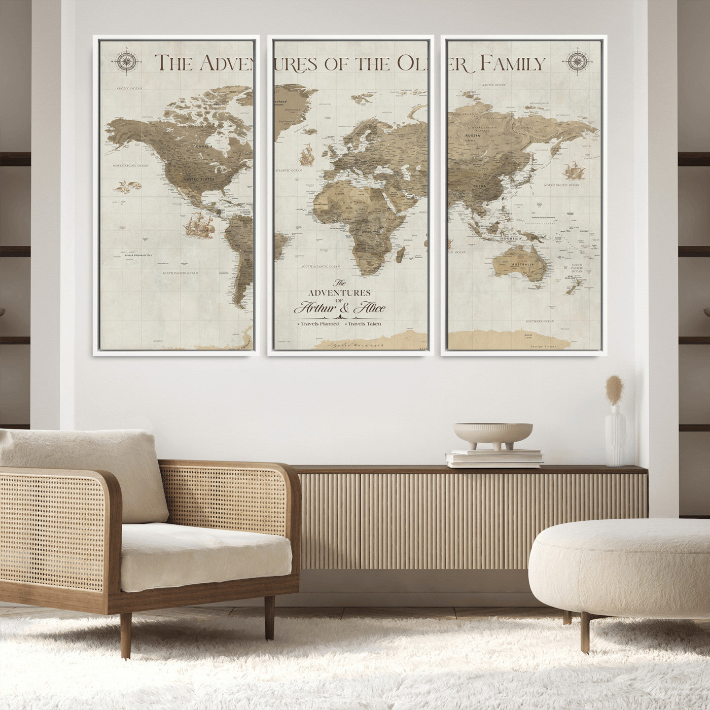 40119313-MGV-FC-48X32-3P_White-World Travel Map with Pins – Push Pin Maps of Where I've Been, Framed Wall Map for Travel Memories, Old Style Decorative World Map - H12