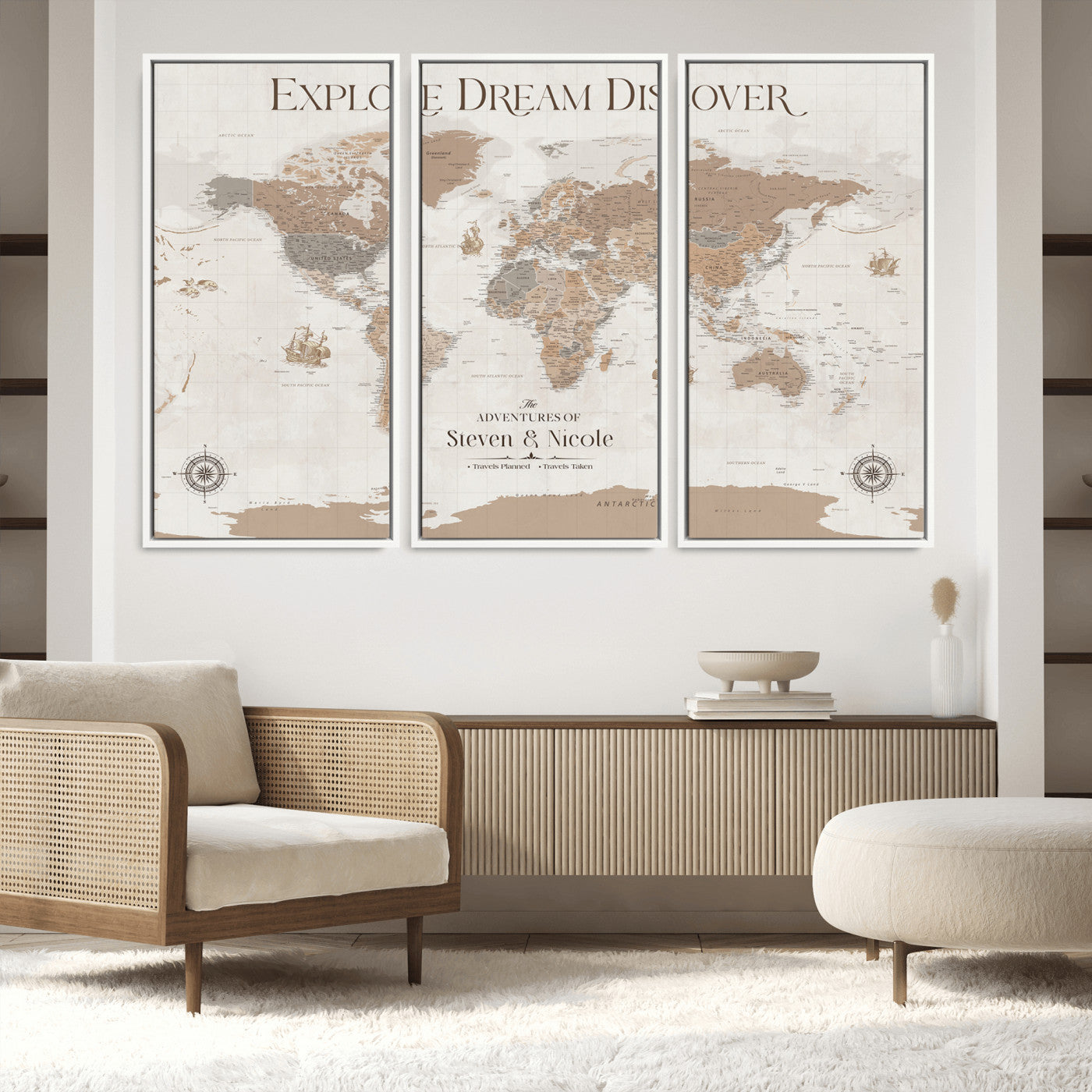 95738134-MGV-CV-36X24-Custom Push Pin World Map Wall Canvas Print – Personalized Travel Tracker with Pins – Framed Large Multi-Size Canvas for Home Office Decor - H13