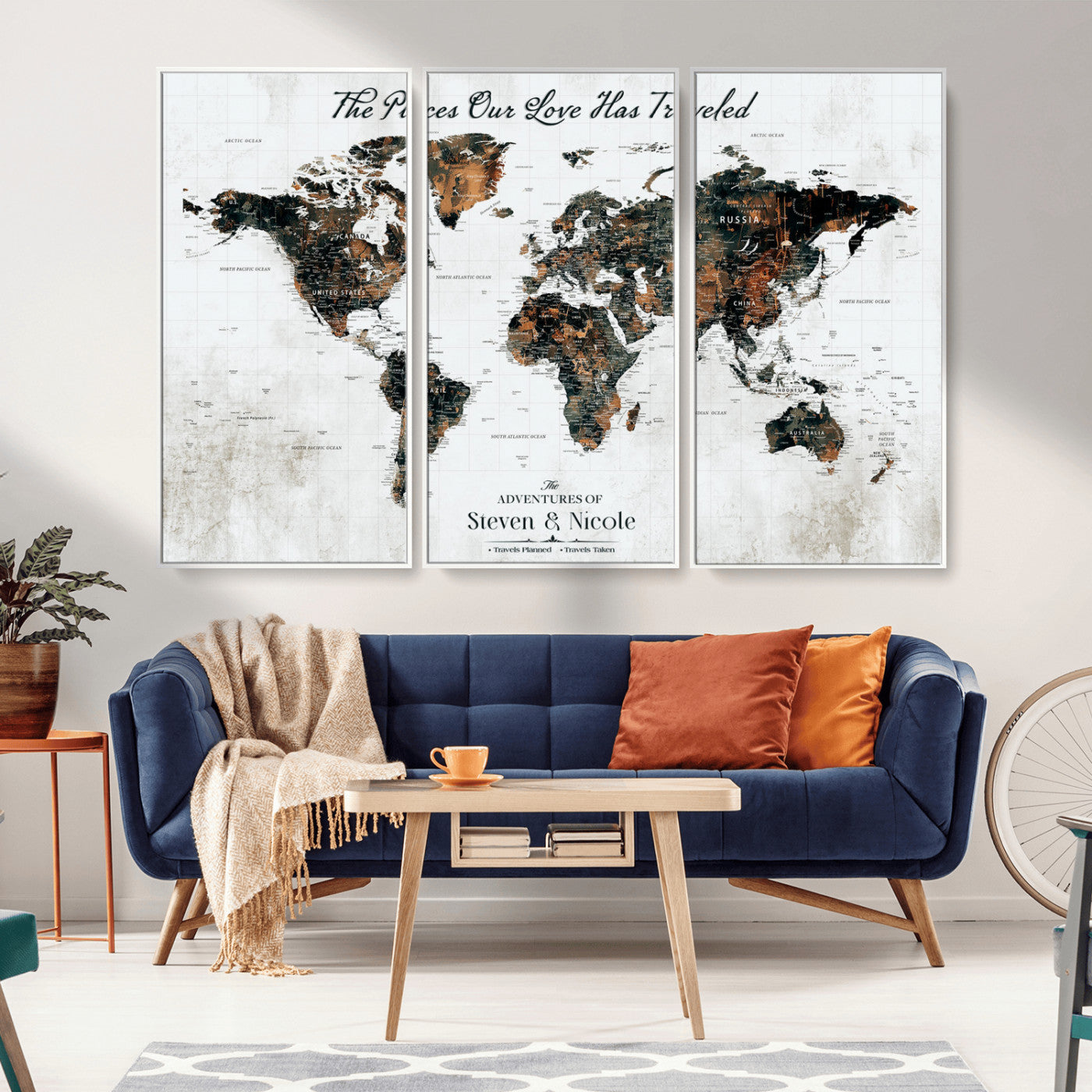 89231588-MGV-FC-60X40-3P_White-World Travel Map with Pins – Framed Canvas Print to Track Adventures and Create a Visual Travel Journal, Ideal Wall Art for Home - H17