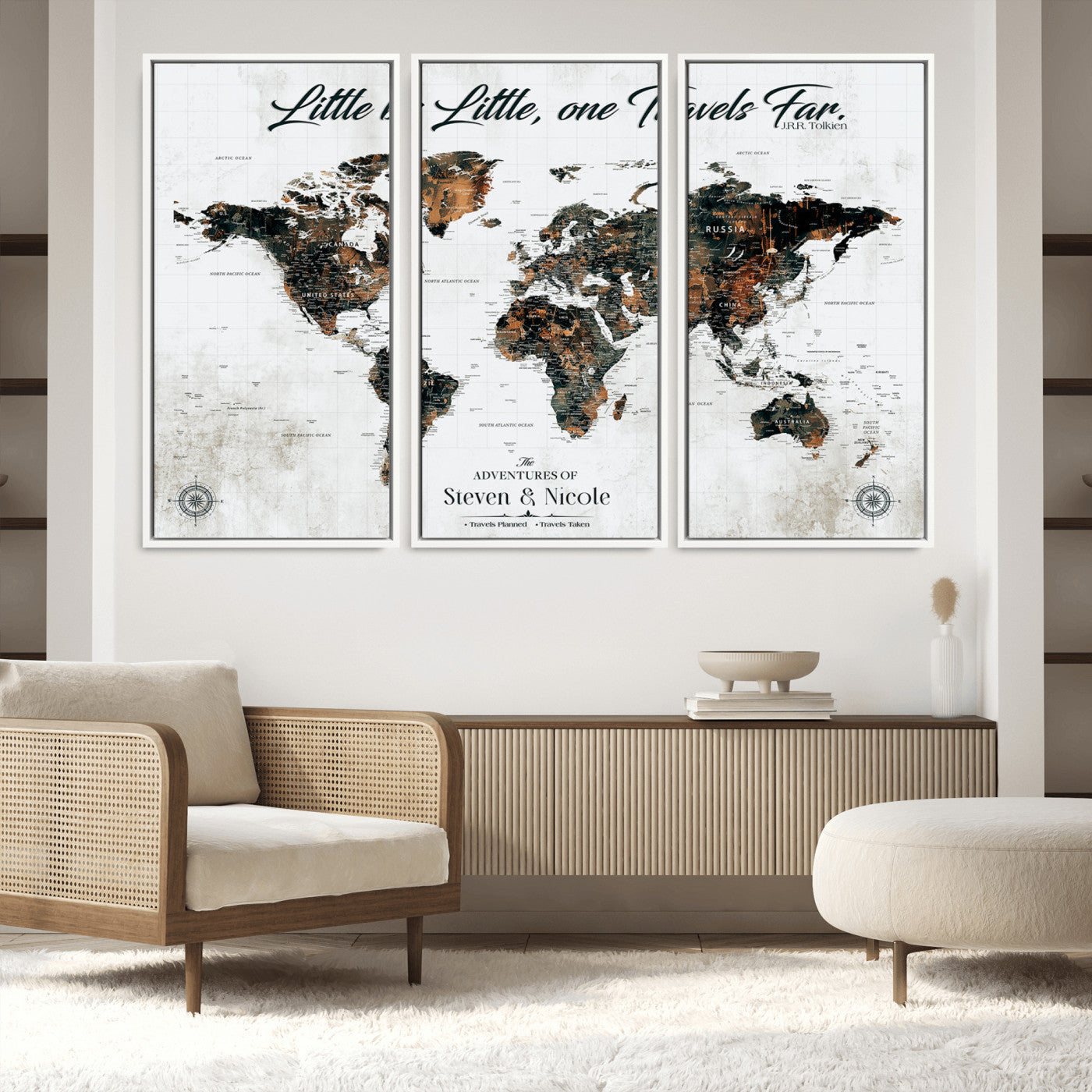 89231588-MGV-FC-48X32-3P_White-World Travel Map with Pins – Framed Canvas Print to Track Adventures and Create a Visual Travel Journal, Ideal Wall Art for Home - H17