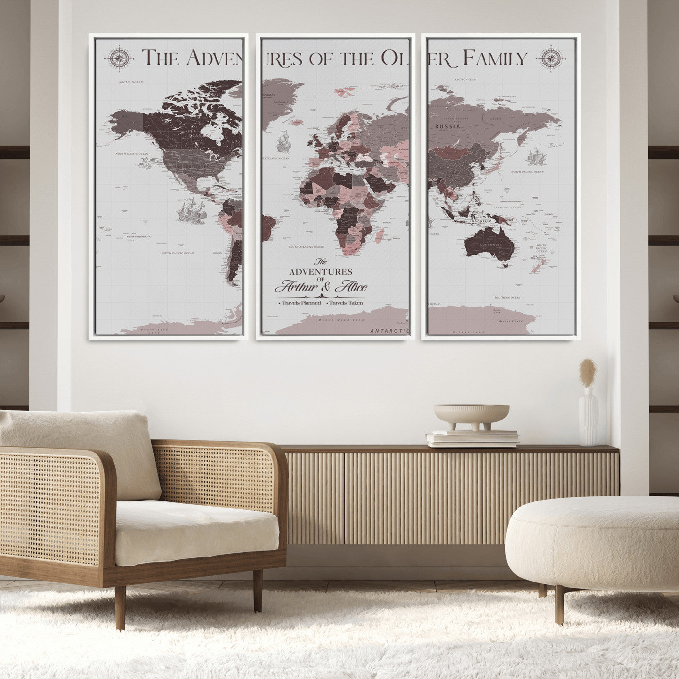 43789856-MGV-FC-48X32-3P_White-Custom Push Pin World Map Wall Canvas Print – Personalized Travel Tracker with Pins – Framed Large Multi-Size Canvas for Home Office Decor - H27