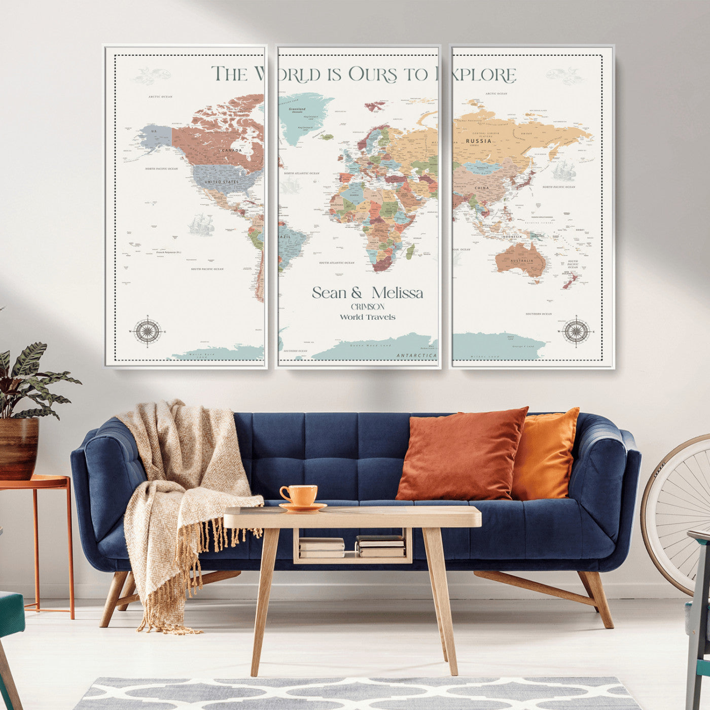 90968866-MGV-FC-48X32-3P_White-Custom Push Pin World Map Wall Canvas Print – Personalized Travel Tracker with Pins – Framed Large Multi-Size Canvas for Home Office Decor