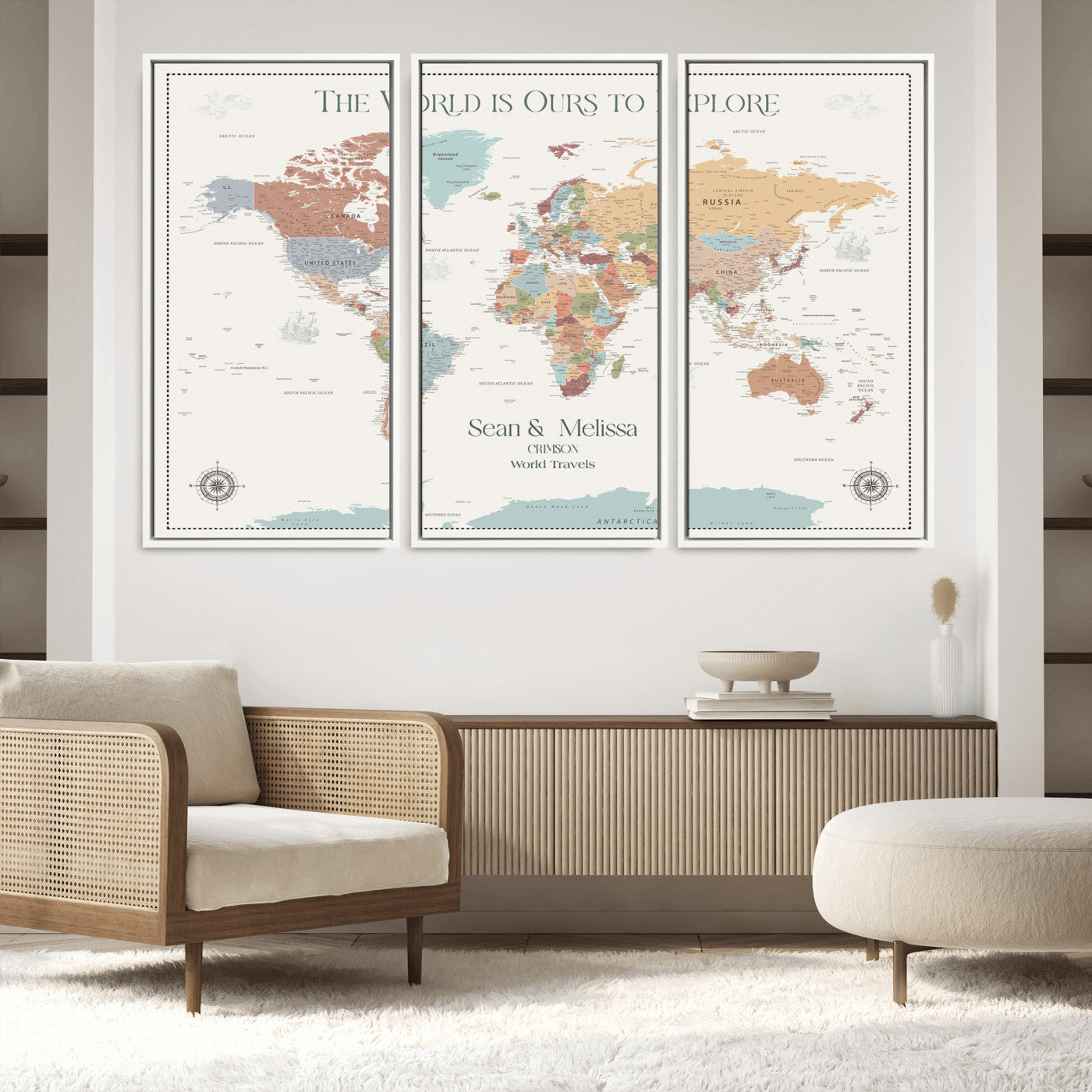 90968866-MGV-FC-48X32-3P_White-Custom Push Pin World Map Wall Canvas Print – Personalized Travel Tracker with Pins – Framed Large Multi-Size Canvas for Home Office Decor