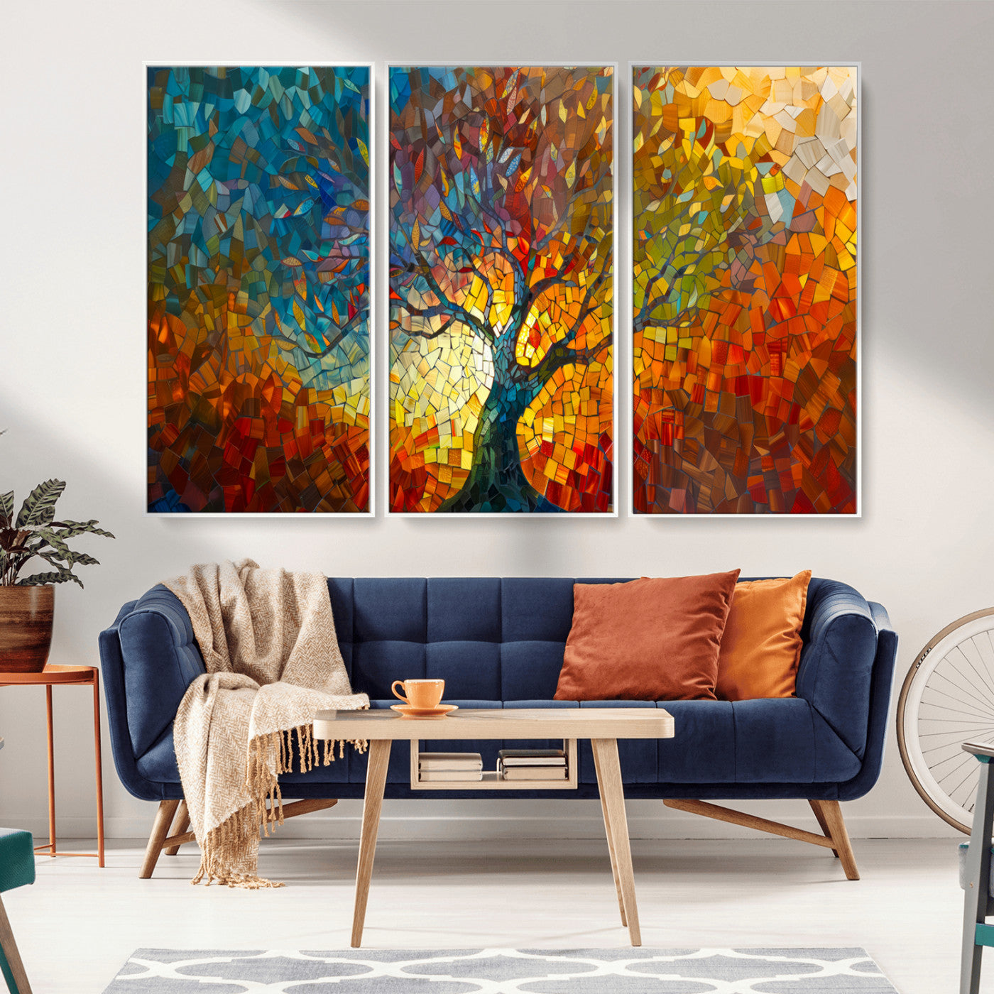 MGV-FC-48X32-3P - Mosaic Tree Canvas Wall Art – Vibrant Abstract Nature Design, Colorful Decor for Living Room, Bedroom, or Creative Spaces