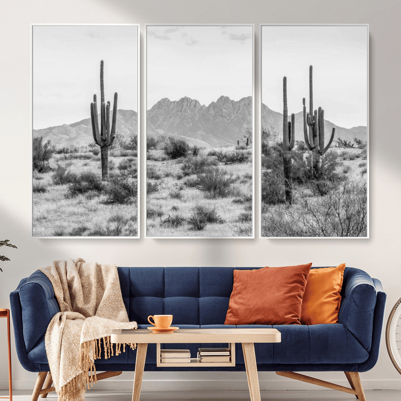 97436PHN-MGV-CV-36X24 - Black White Arizona Desert Canvas Wall Art Cactus Farmhouse Wall Art