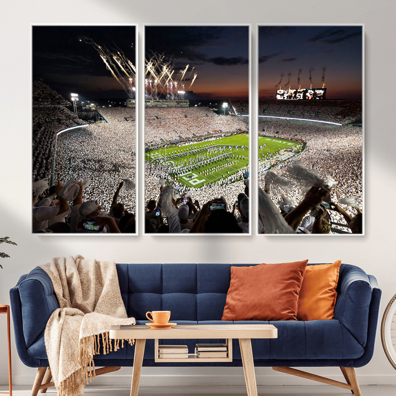11221988-MGV-FC-48X32-3P - Epic Night Football Stadium Wall Art Canvas Print, Fireworks and Crowd Energy Game Day Excitement Decor for Home, Office