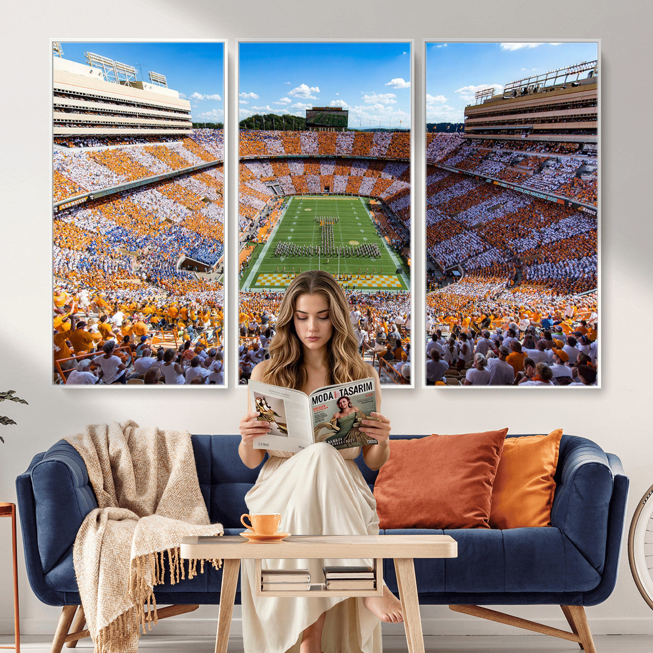 77097951-MGV-CV-36X24 - Tennessee Neyland Stadium Wall Art – Checkerboard Game Day Panoramic Canvas Print, College Football Decor for Home, Office, or Man Cave