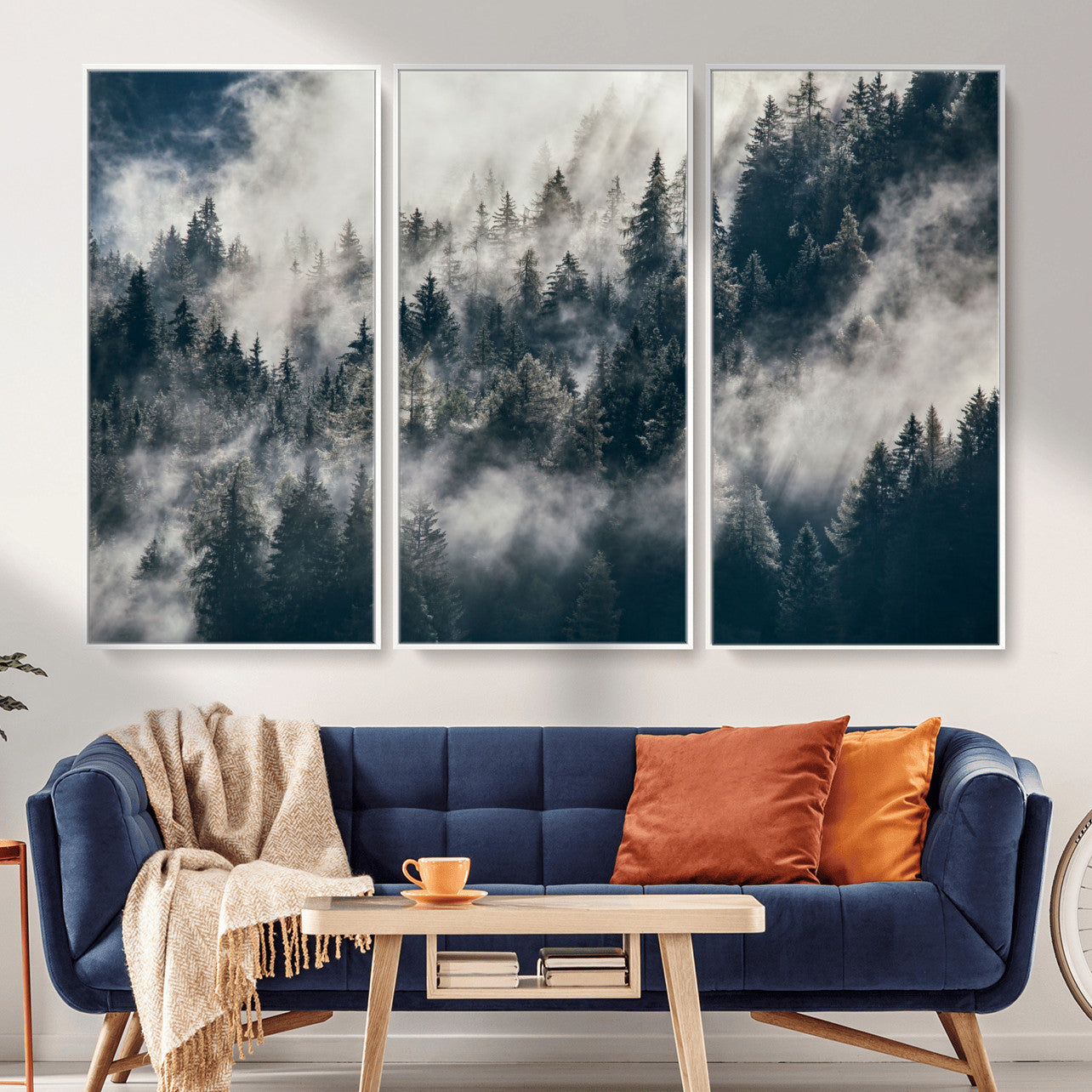 270372951-MGV-FC-48X32-3P - Misty Pine Forest Canvas Wall Art – Dark Forest Mountaing and Nature Landscape Print, Horizontal Canvas Print