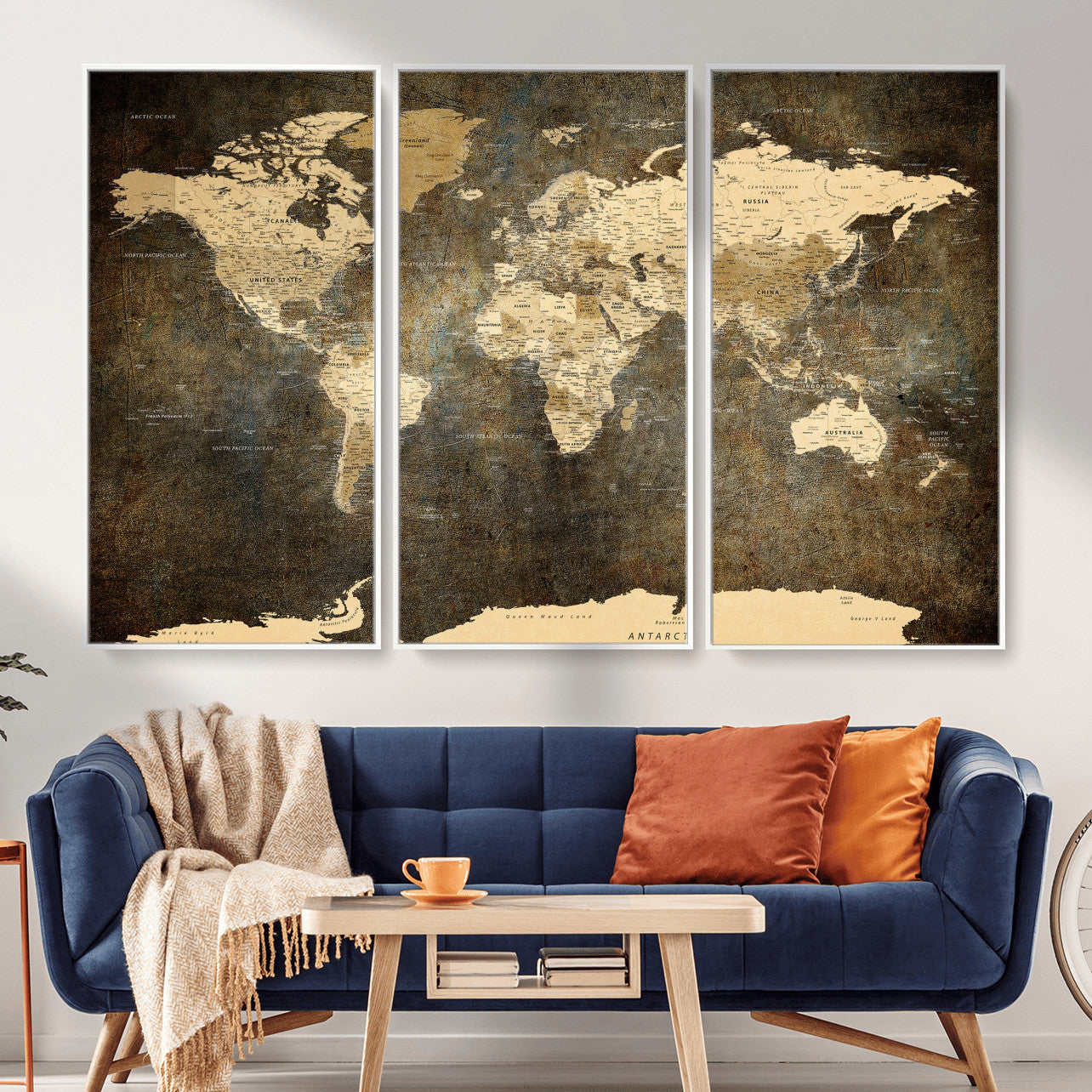 89742472-MGV-CV-36X24 - World Map Wall Art Canvas Print, Modern Decorative Framed Map Artwork Prints for Living Room, Office, Bedroom Wall Decor