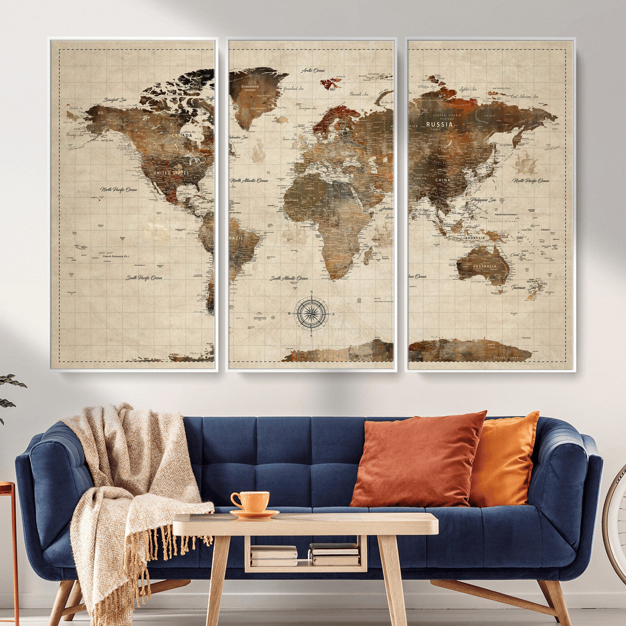 23610090-MGV-CV-36X24 - World Map Wall Art Canvas Print, Modern Decorative Framed Map Artwork Prints for Living Room, Office, Bedroom Wall Decor