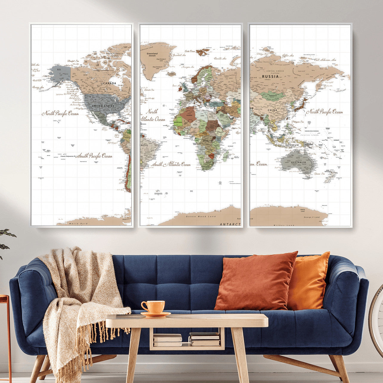 91286788-MGV-CV-36X24 - World Map Wall Art Canvas Print, Modern Decorative Framed Map Artwork Prints for Living Room, Office, Bedroom Wall Decor
