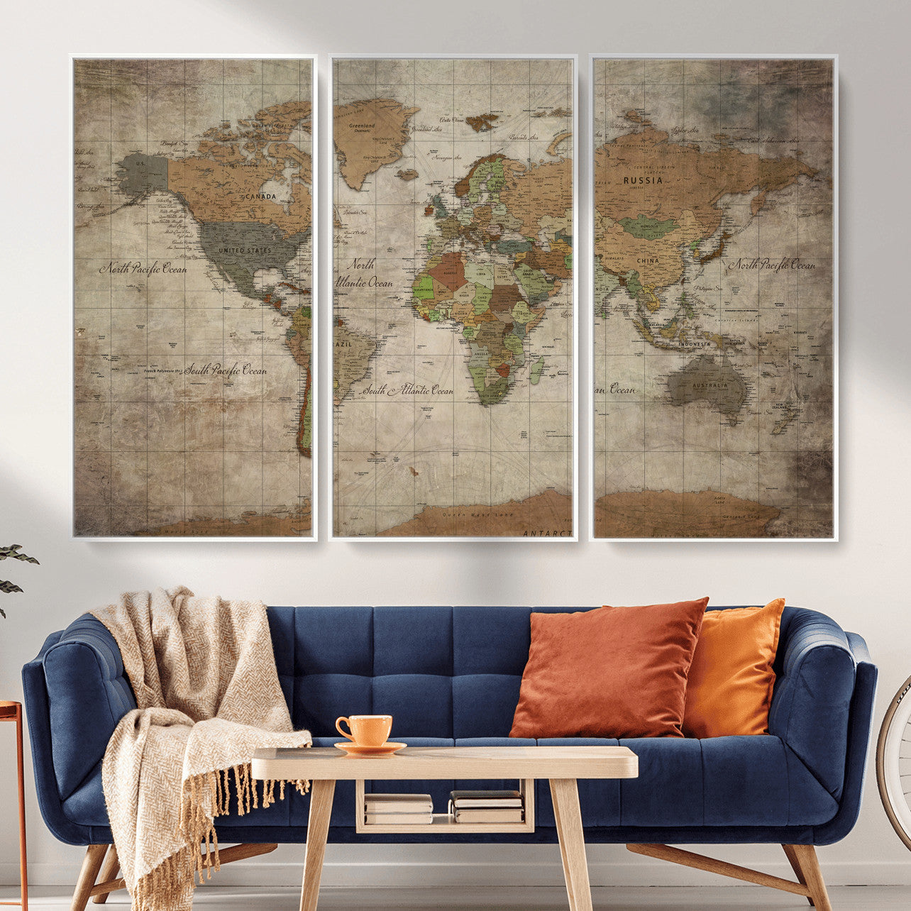 20356264-MGV-CV-36X24 - World Map Wall Art Canvas Print, Modern Decorative Framed Map Artwork Prints for Living Room, Office, Bedroom Wall Decor