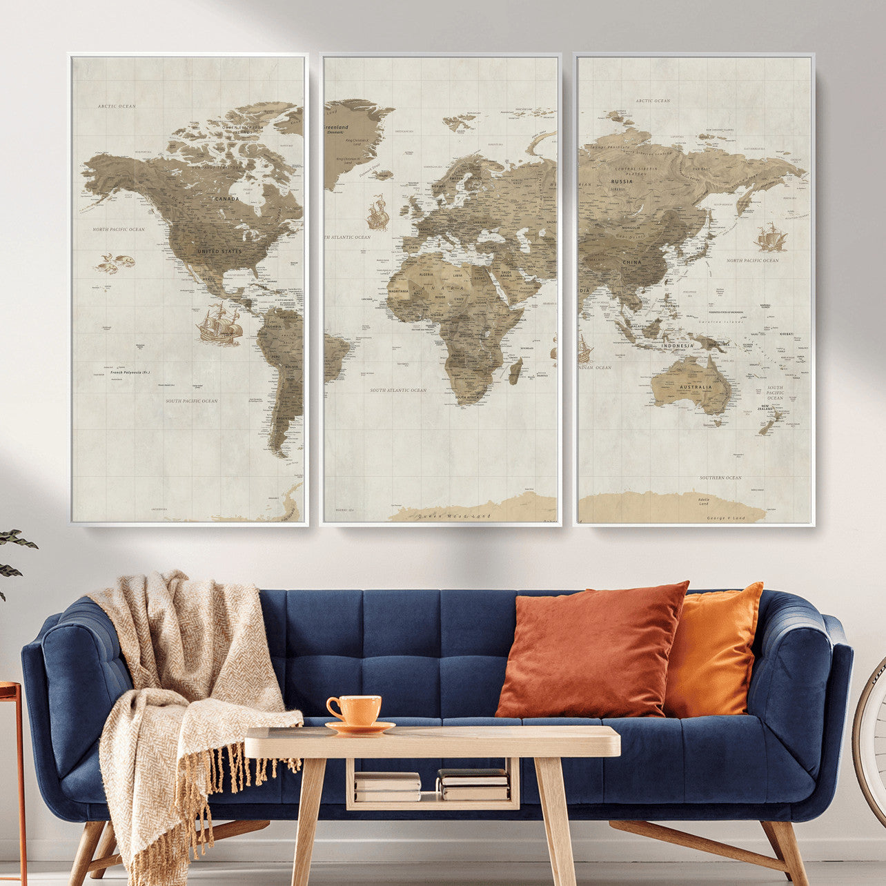 28283260-MGV-CV-36X24 - World Map Wall Art Canvas Print, Modern Decorative Framed Map Artwork Prints for Living Room, Office, Bedroom Wall Decor